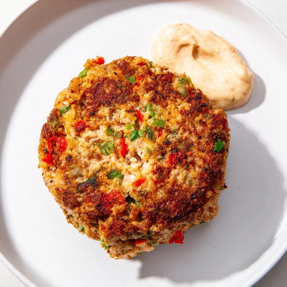 Golden-brown and crispy Spicy Tuna Cakes served alongside a creamy, smoky chipotle mayo for dipping.