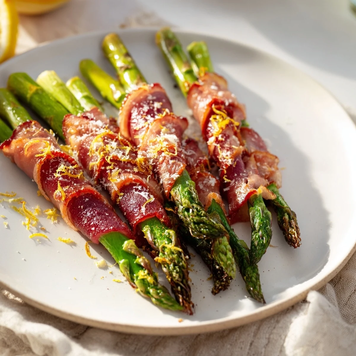 Crispy Beef Bacon Wrapped Asparagus with a golden, sizzling bacon exterior and tender green asparagus.