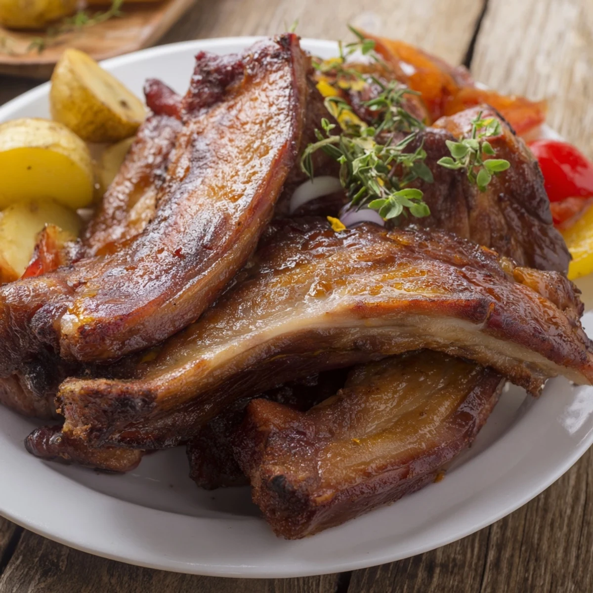 A beautifully roasted Sheet Pan Lemon Herb Turkey Breast surrounded by colorful carrots, potatoes, and red onion.