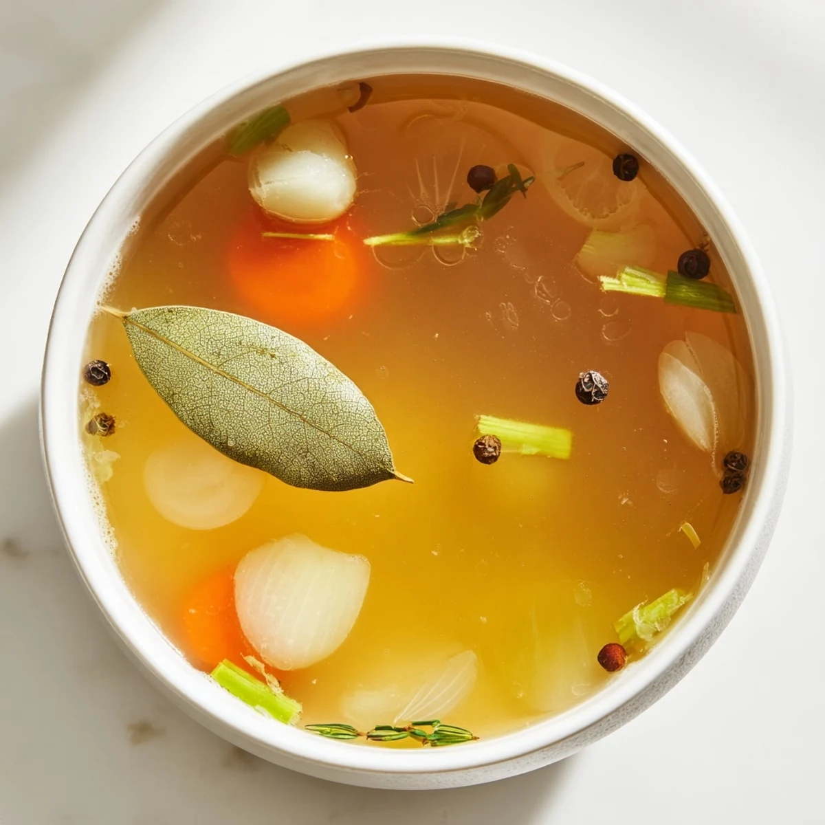 A rustic mason jar of chilled Homemade Vegetable Broth sits beside fresh parsley and carrot peels.
