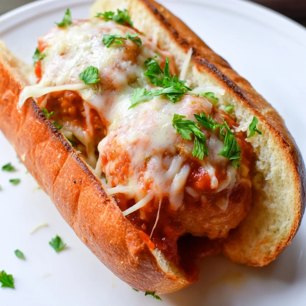 Golden toasted hoagie buns stuffed with savory turkey meatballs and marinara, finished with melted mozzarella.