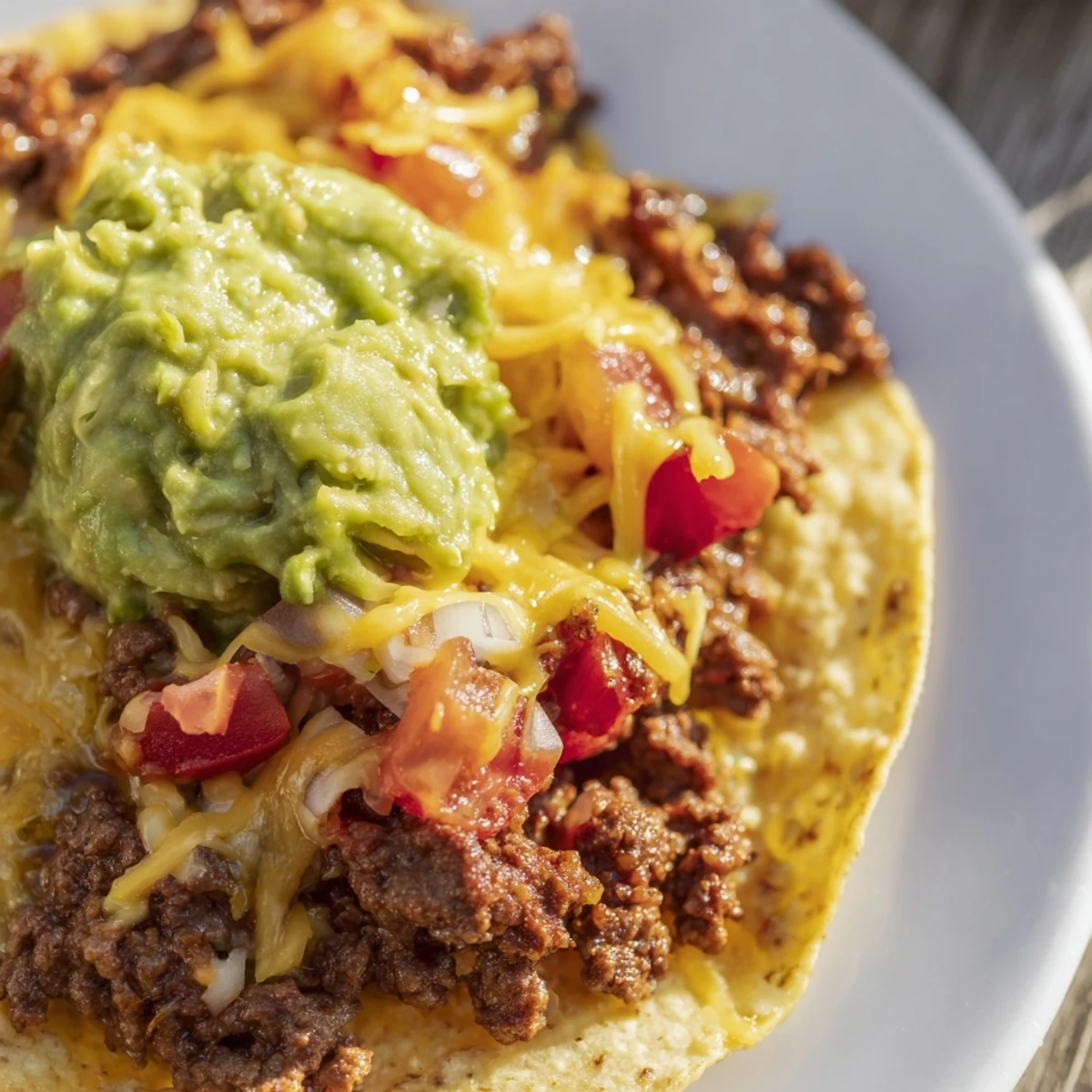Savory spiced ground beef layered with tortilla chips, cheeses, and cool guacamole, finished with chunky salsa.