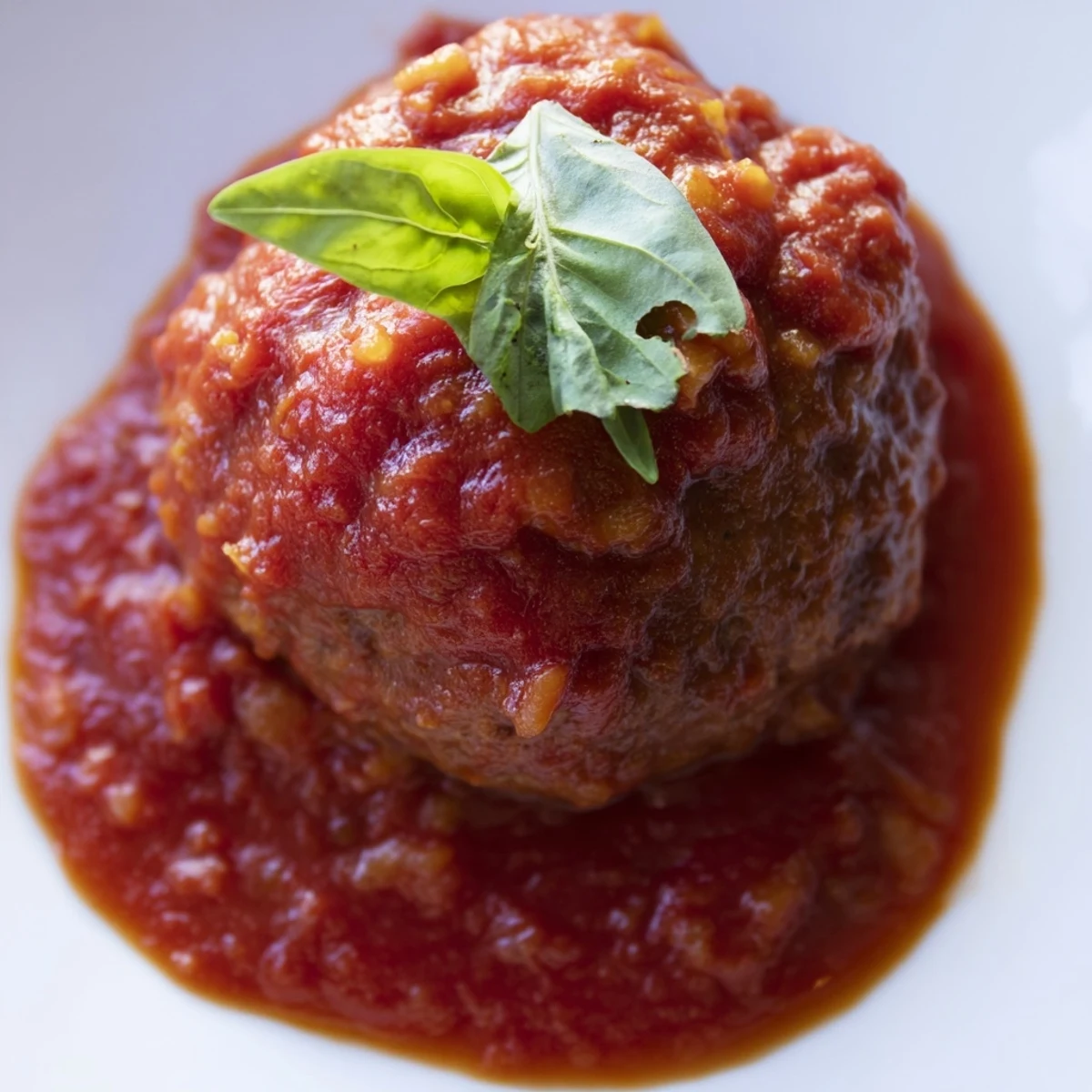 Juicy turkey meatballs with marinara sauce steaming in a rustic skillet, garnished with fresh basil, ready to serve over pasta.