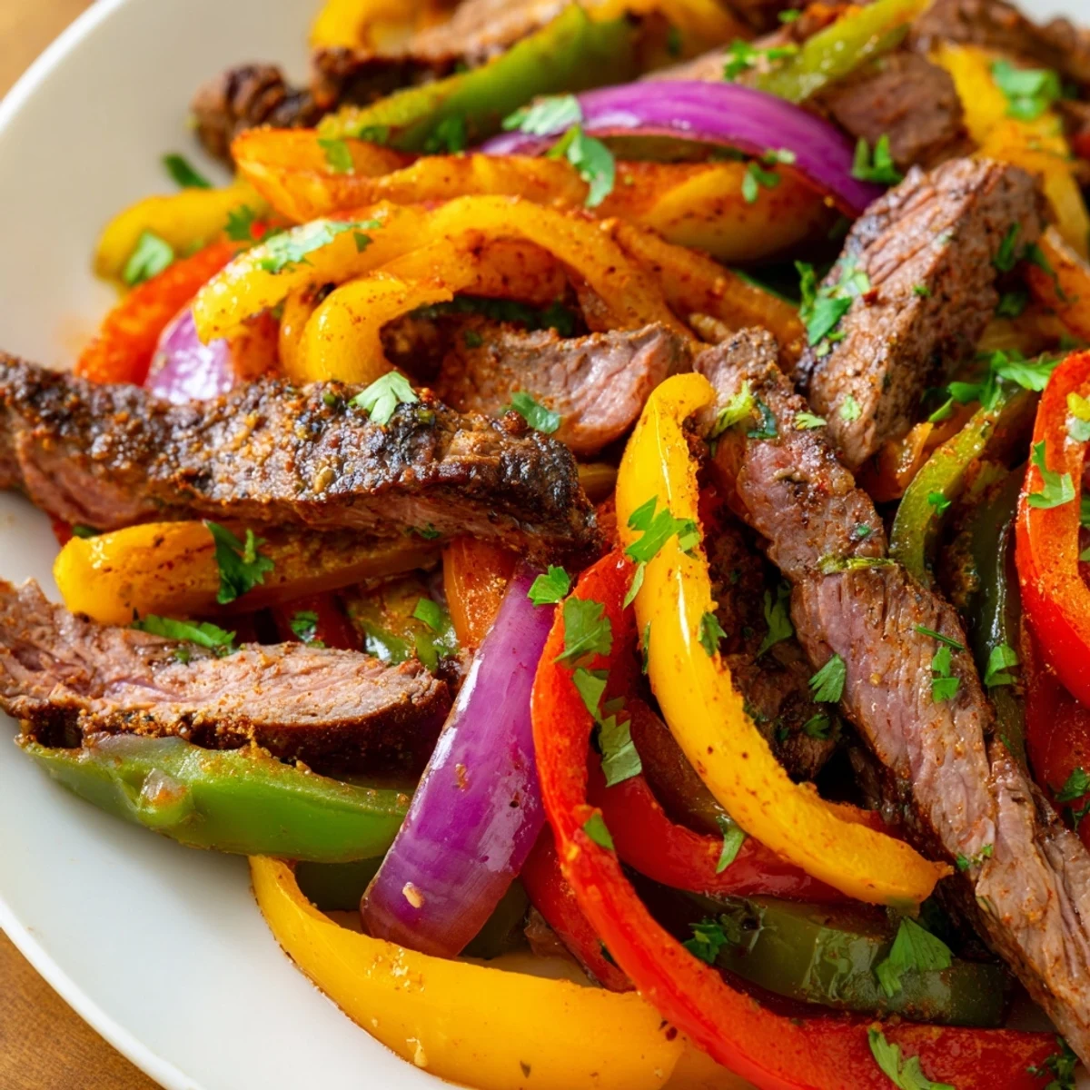 Juicy steak strips and colorful peppers roast together for Sheet Pan Steak Fajitas, sizzling from the oven and ready for warm tortillas.
