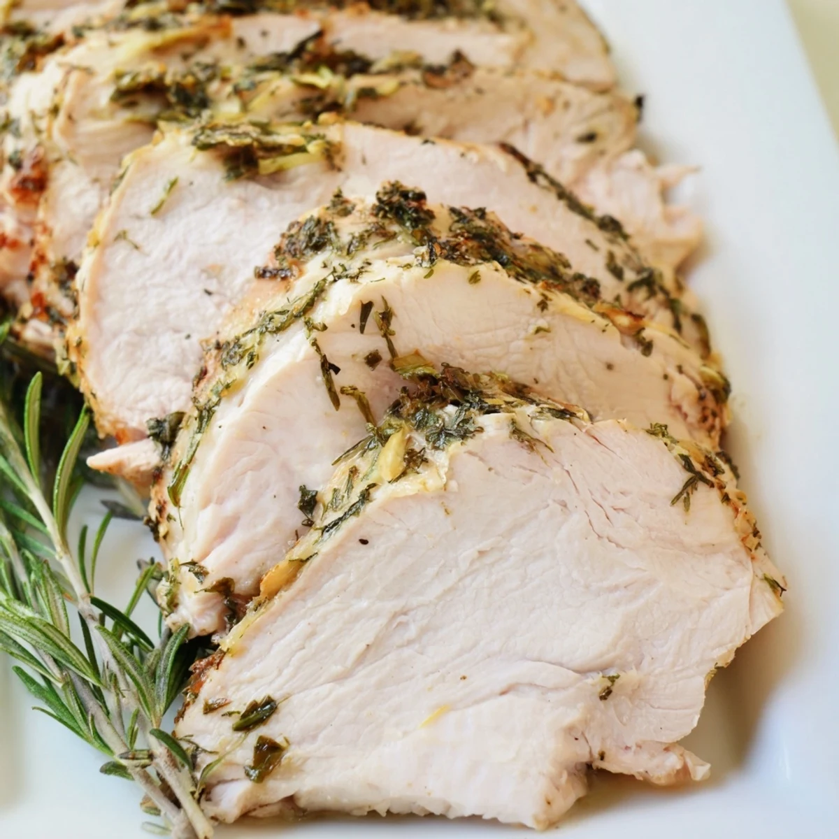 Moist turkey slices and tender Sheet Pan Lemon Herb Turkey Breast with Veggies on a sheet pan, steaming and ready to serve for an easy family dinner.