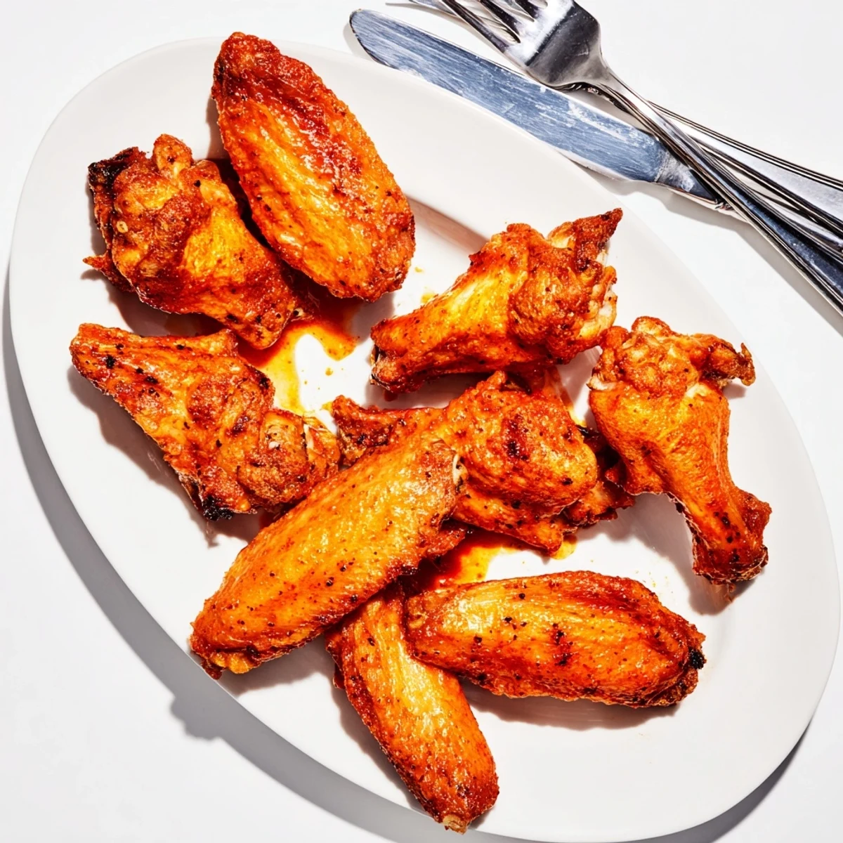 Golden-brown Game Day Crispy Oven Baked Chicken Wings fresh from the oven, perfectly seasoned and ready for dipping in cool ranch dressing.