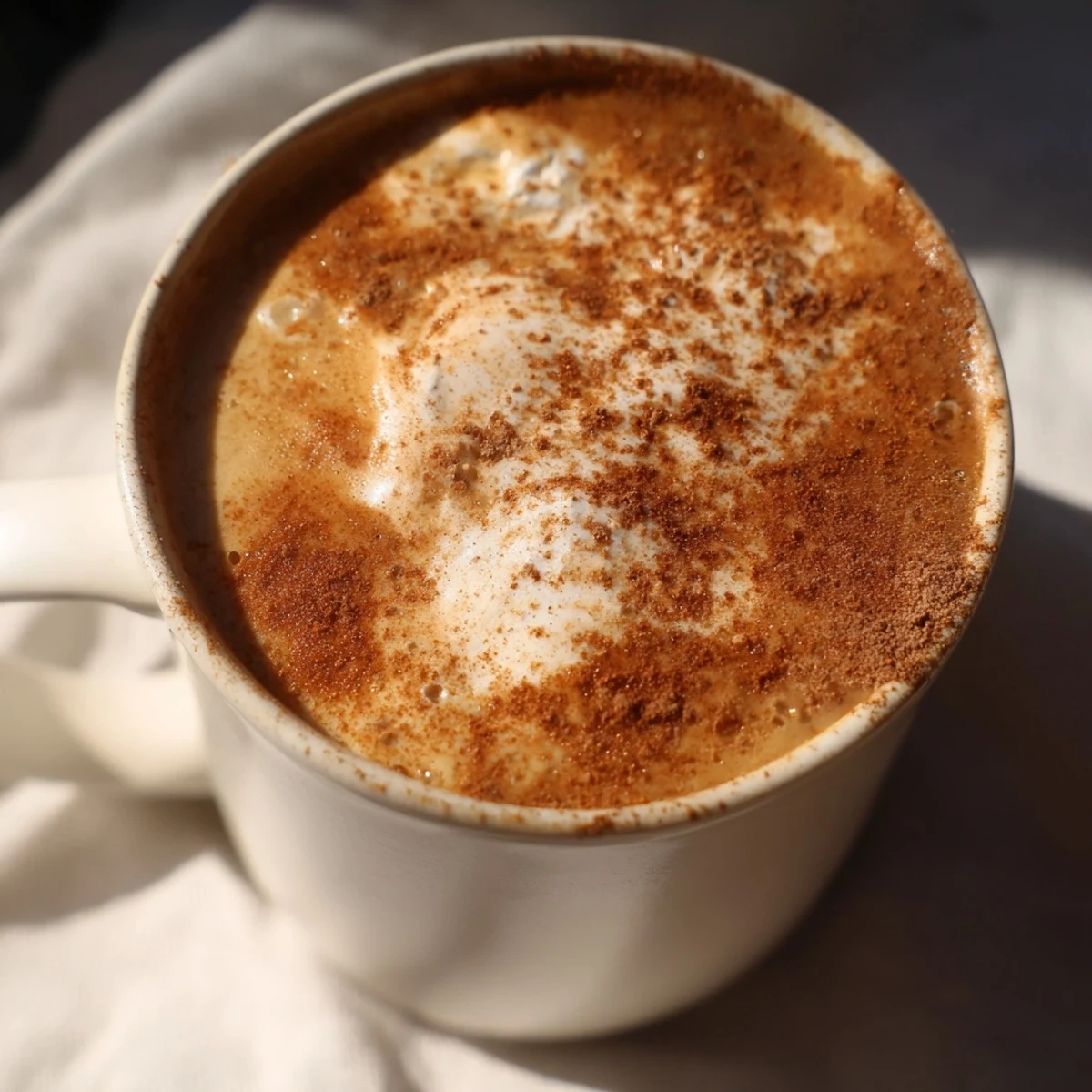 A cozy homemade Gingerbread Spiced Latte with Almond Milk, featuring creamy almond milk froth and warm gingerbread spices in a seasonal mug.  