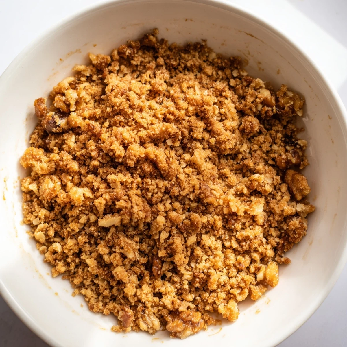 A warm Winter Fruit Crisp with oat topping sits in a ceramic dish, golden crumbs bubbling over baked apples and pears.