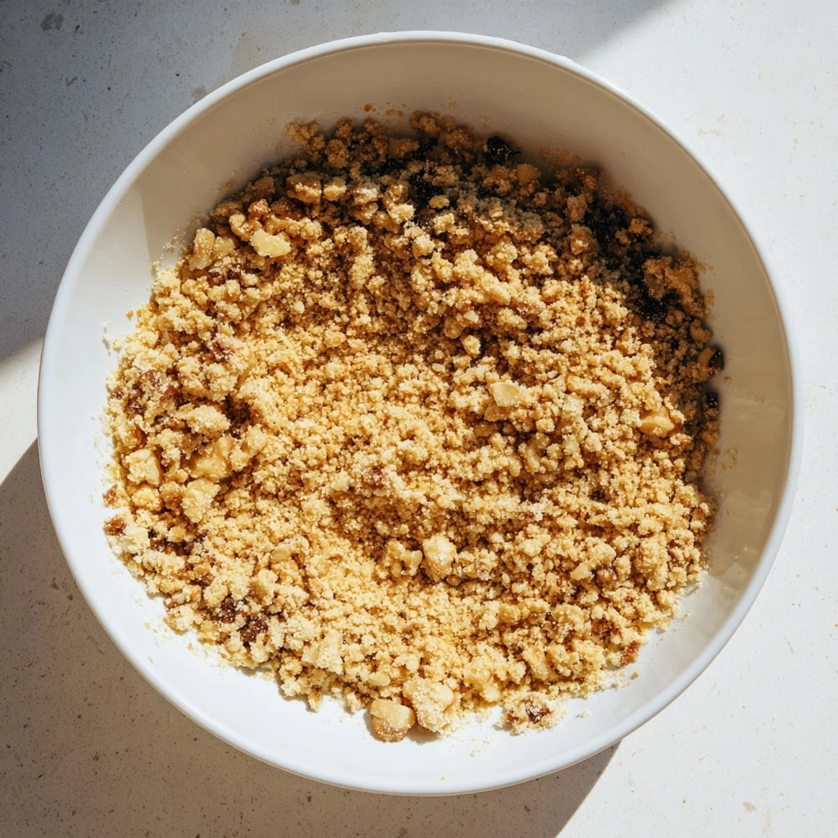 Golden Winter Fruit Crisp with oat topping and chopped walnuts, ready to enjoy with vanilla ice cream on a cozy table.