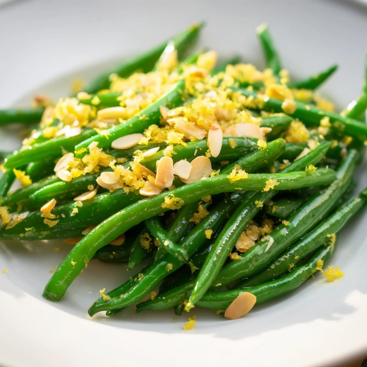 Golden toasted almonds and fresh lemon zest brighten this classic green beans with lemon and almonds side dish.