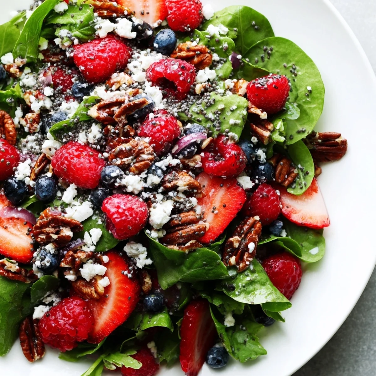 Serving suggestion for Sweetheart Berry Salad with Poppy Seed: a light, refreshing dish with a sweet-tangy vinaigrette and colorful berries.
