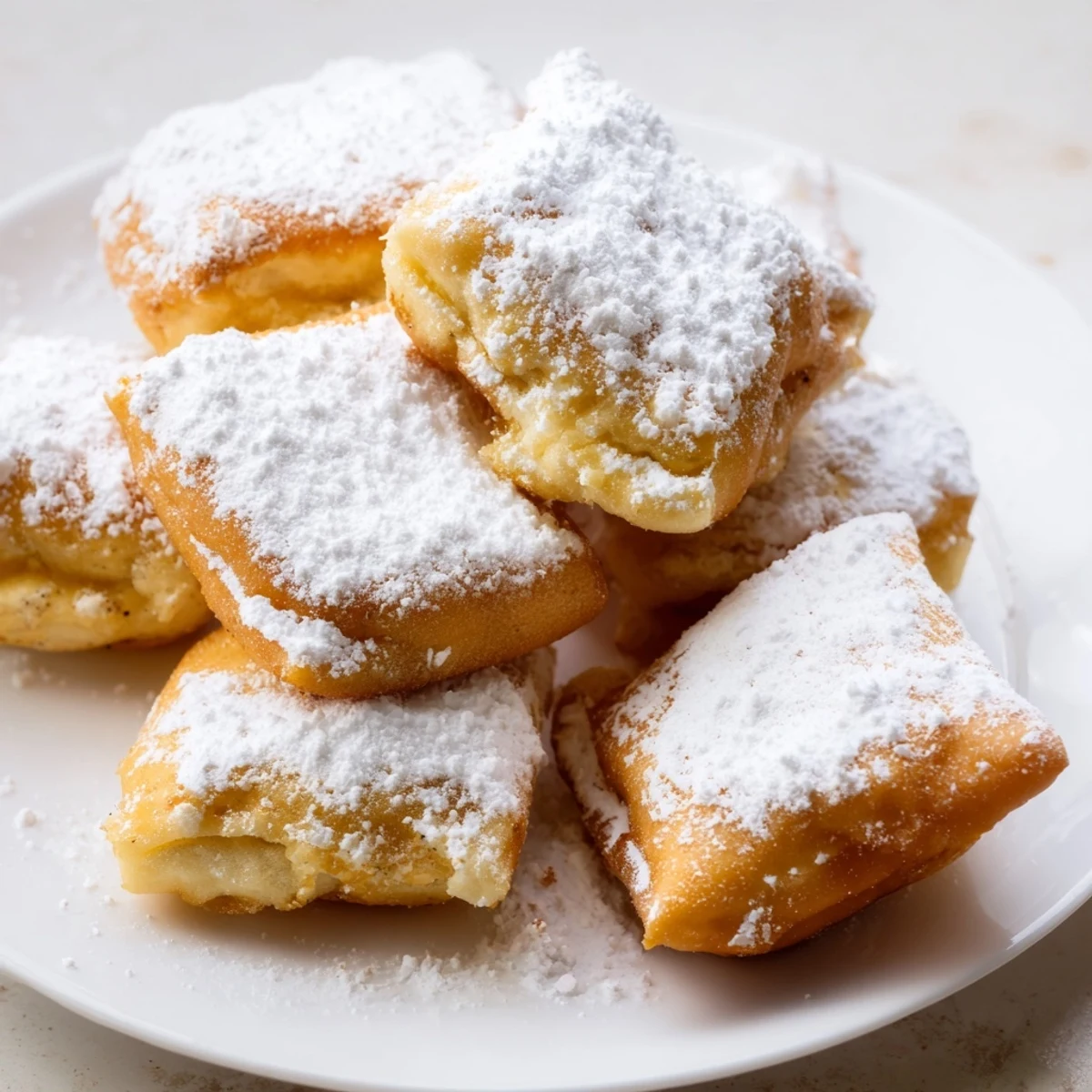 A fresh batch of New Orleans Style Beignets served warm, showcasing their fluffy interior and crispy edges.