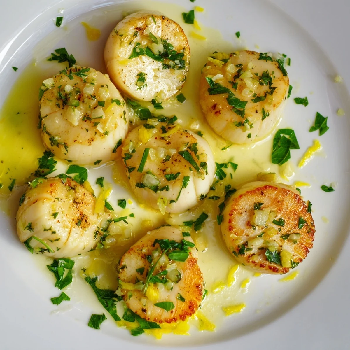 Tender Lemon Garlic Scallops served over pasta with a bright citrus glaze.