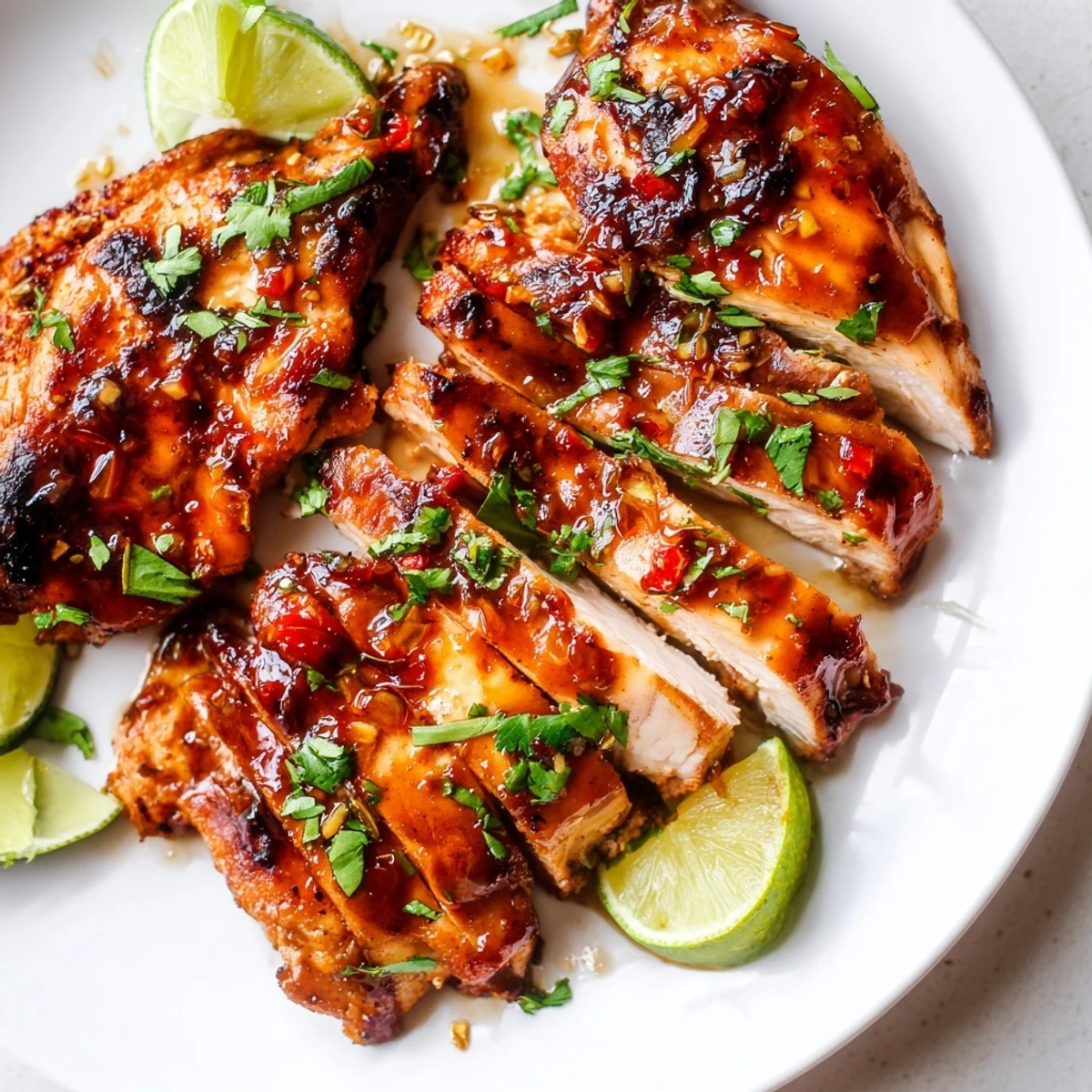 Perfectly cooked Spicy Honey Lime Chicken served alongside fluffy rice and a colorful grilled vegetable medley for dinner.