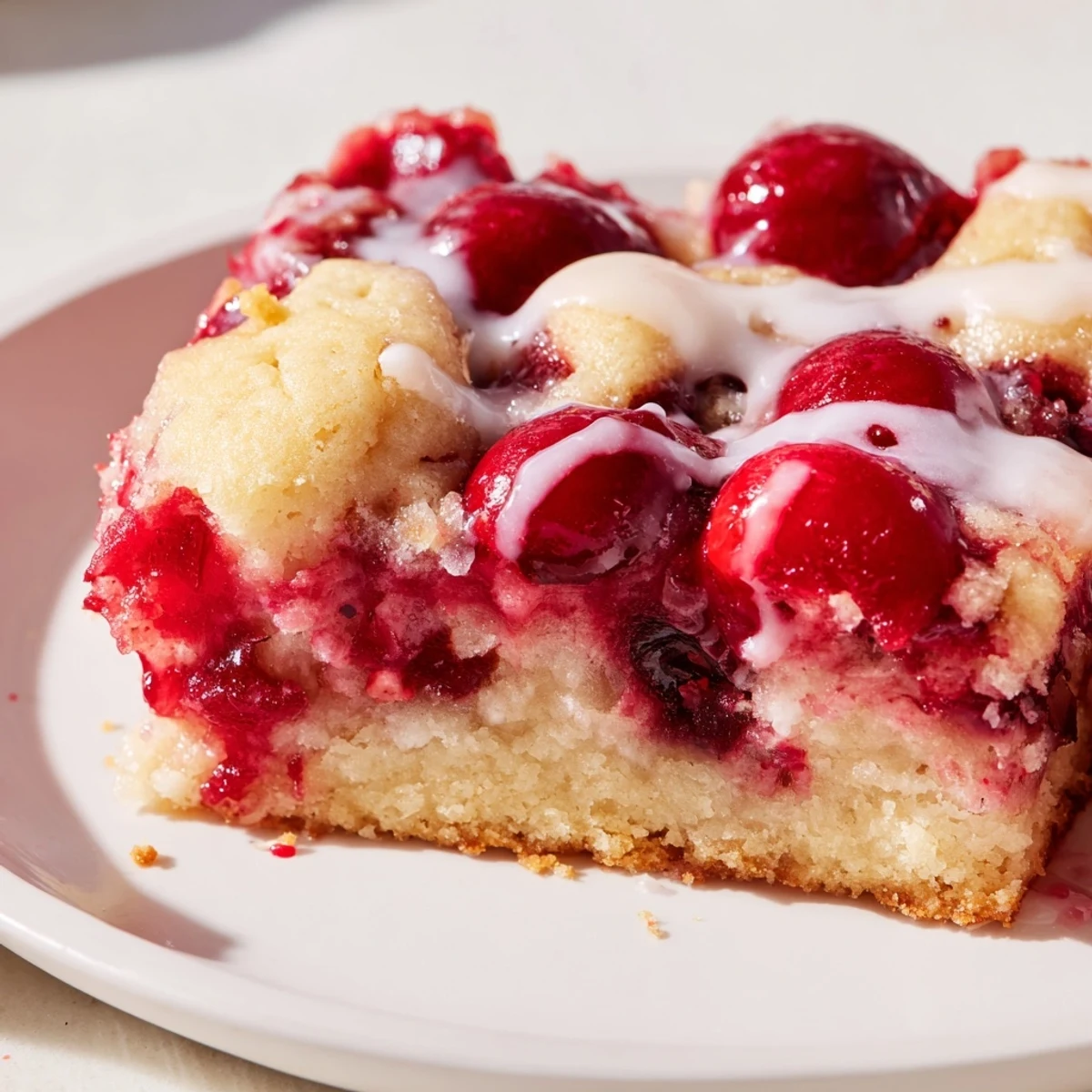 Easy Cherry Pie Bars sit on a cooling rack with drizzled glaze, perfect for serving with vanilla ice cream at gatherings.