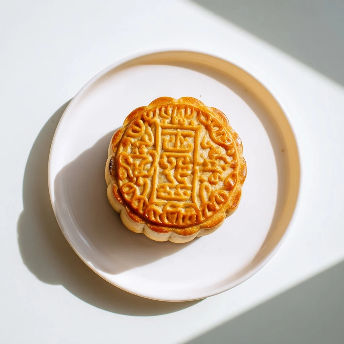 A freshly baked mooncake sliced to reveal its sweet, fragrant lotus paste and optional salted egg yolk center. 