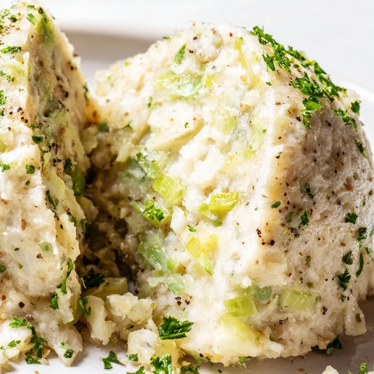 Close-up of fluffy German cabbage dumplings on a wooden board, steam rising from the savory vegetarian dish.