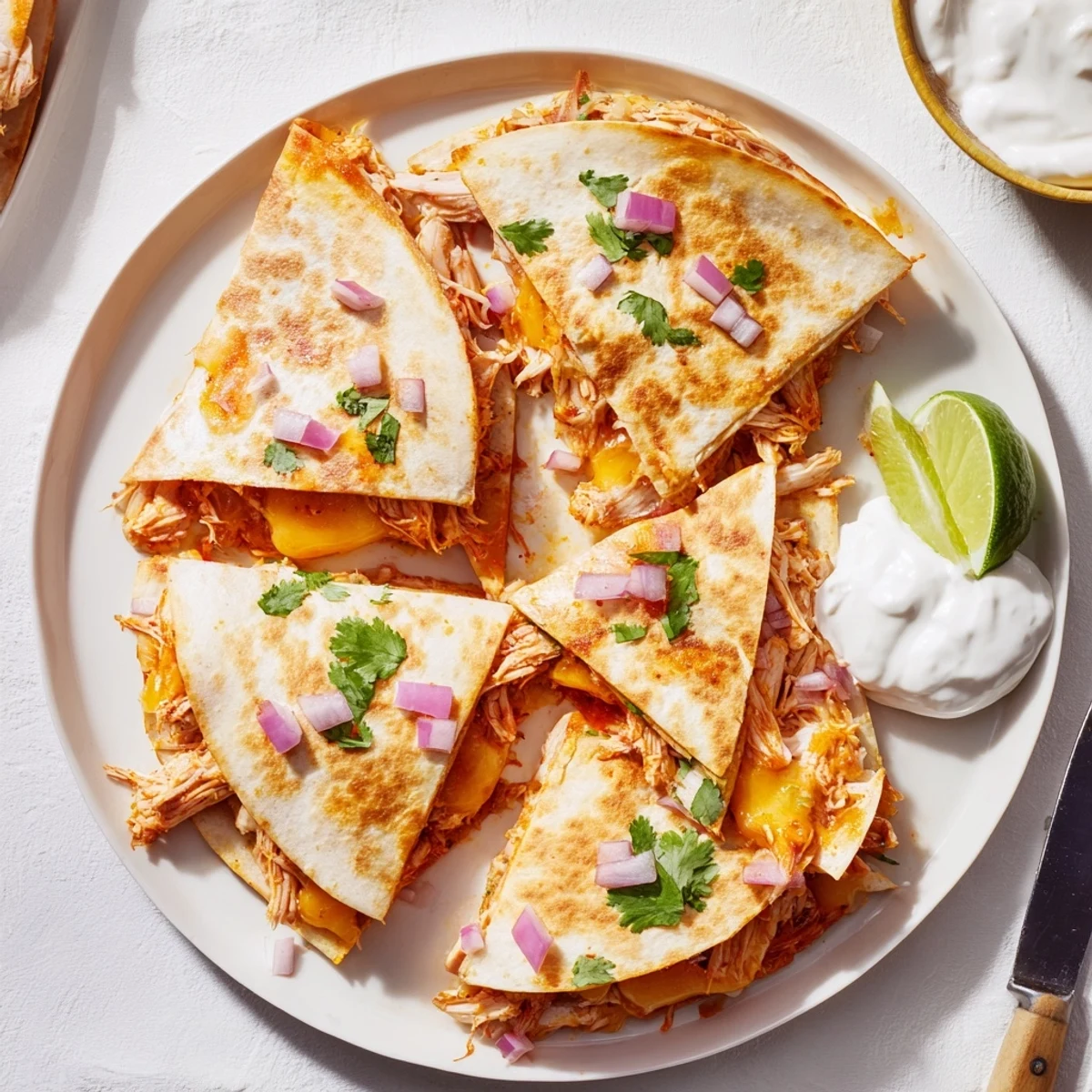 Hot Honey BBQ Chicken Quesadillas sizzling in a skillet, cheese oozing from the crispy edges for a perfect weeknight dinner.