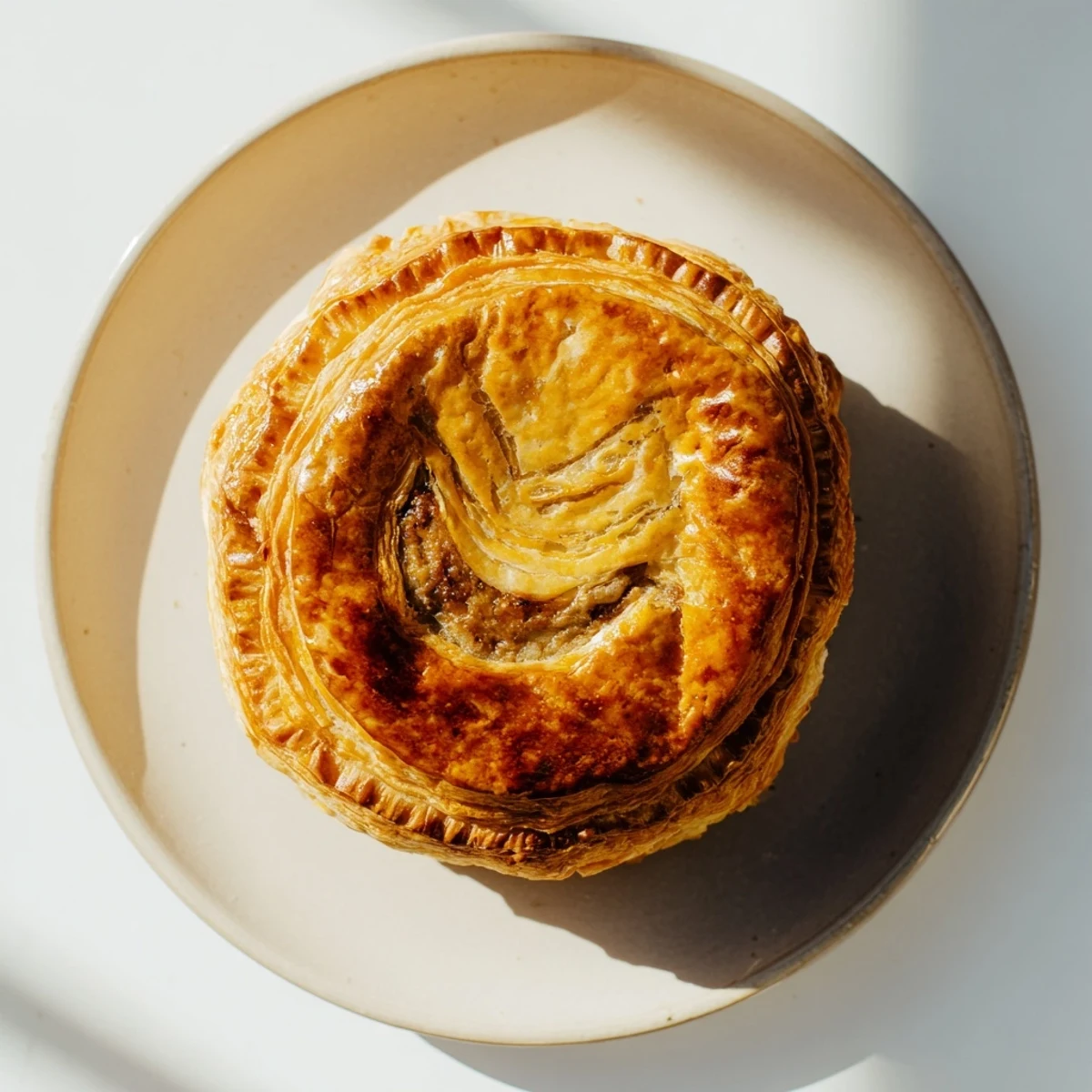 Golden-brown pâte chaud pastries with flaky puff pastry and savory pork filling served on a wooden board.