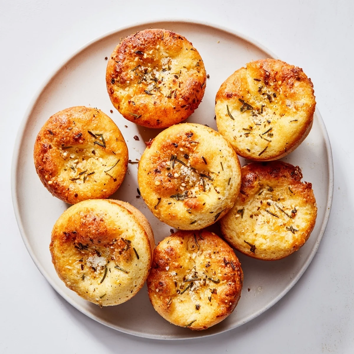 Warm Italian-style focaccia muffins studded with fresh rosemary and aromatic minced garlic