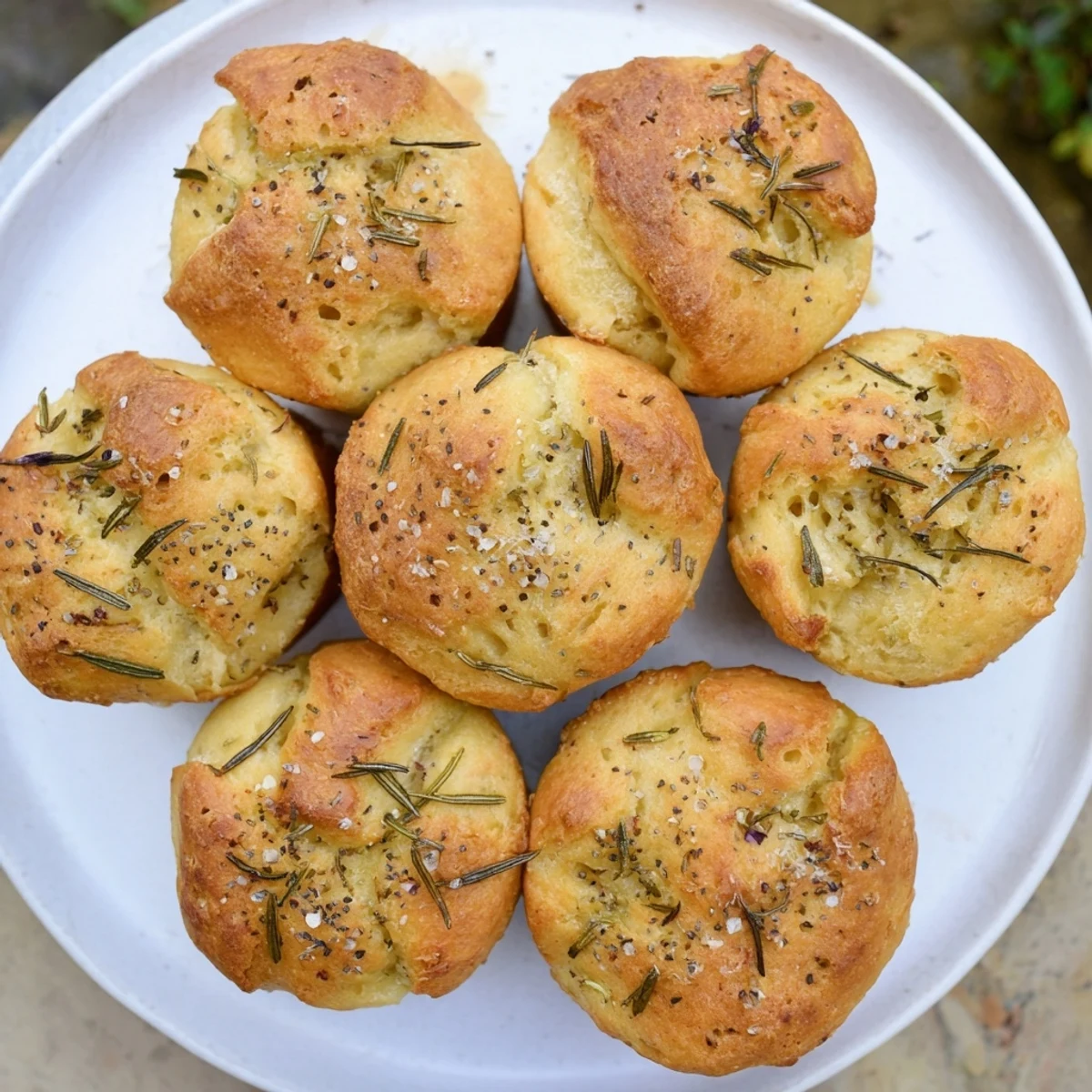 Tender savory muffins brushed with olive oil and sprinkled with coarse sea salt