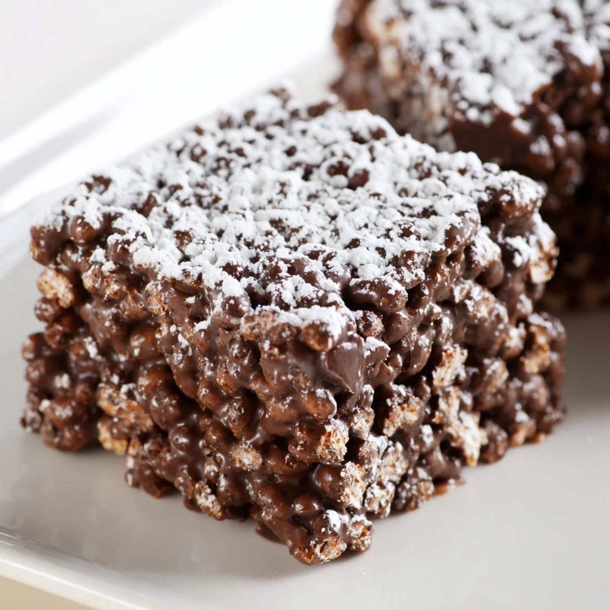 Homemade Muddy Buddy Rice Krispins with melted chocolate drizzle and sweet dusted finish