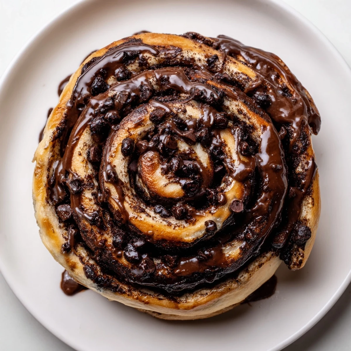Warm double chocolate cinnamon rolls pulled apart to reveal soft chocolate-filled layers with sweet cinnamon sugar spiraled inside.