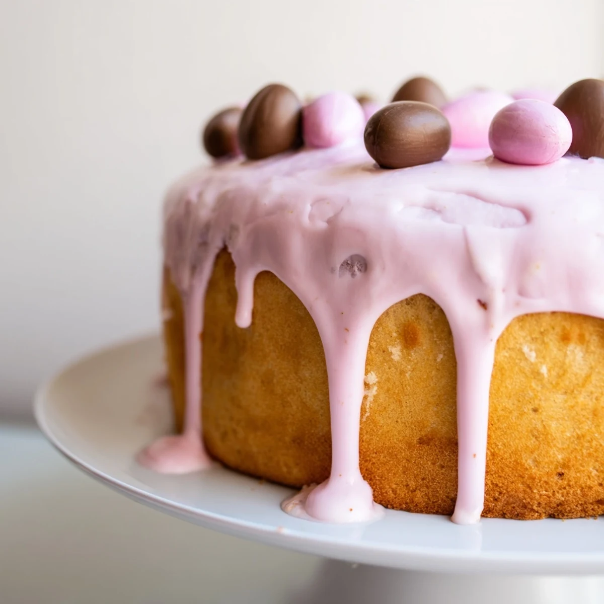 Individually sized mini Easter cakes with smooth pastel green icing and festive Easter candy toppings