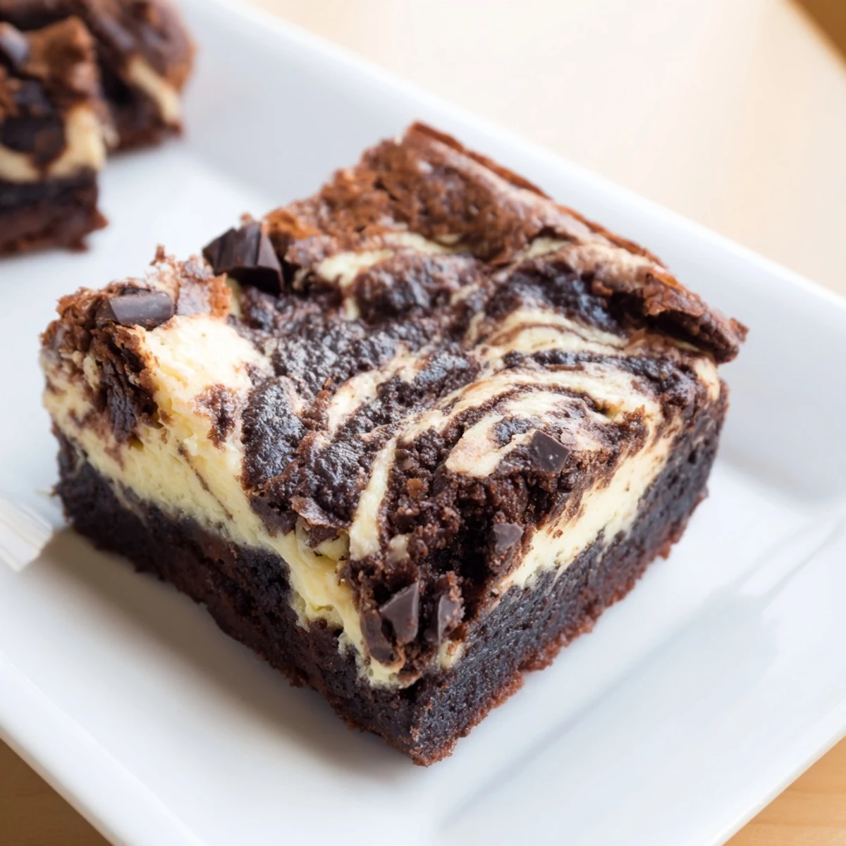 Chocolate brownies baked with tangy cream cheese swirls and dark chocolate chunks