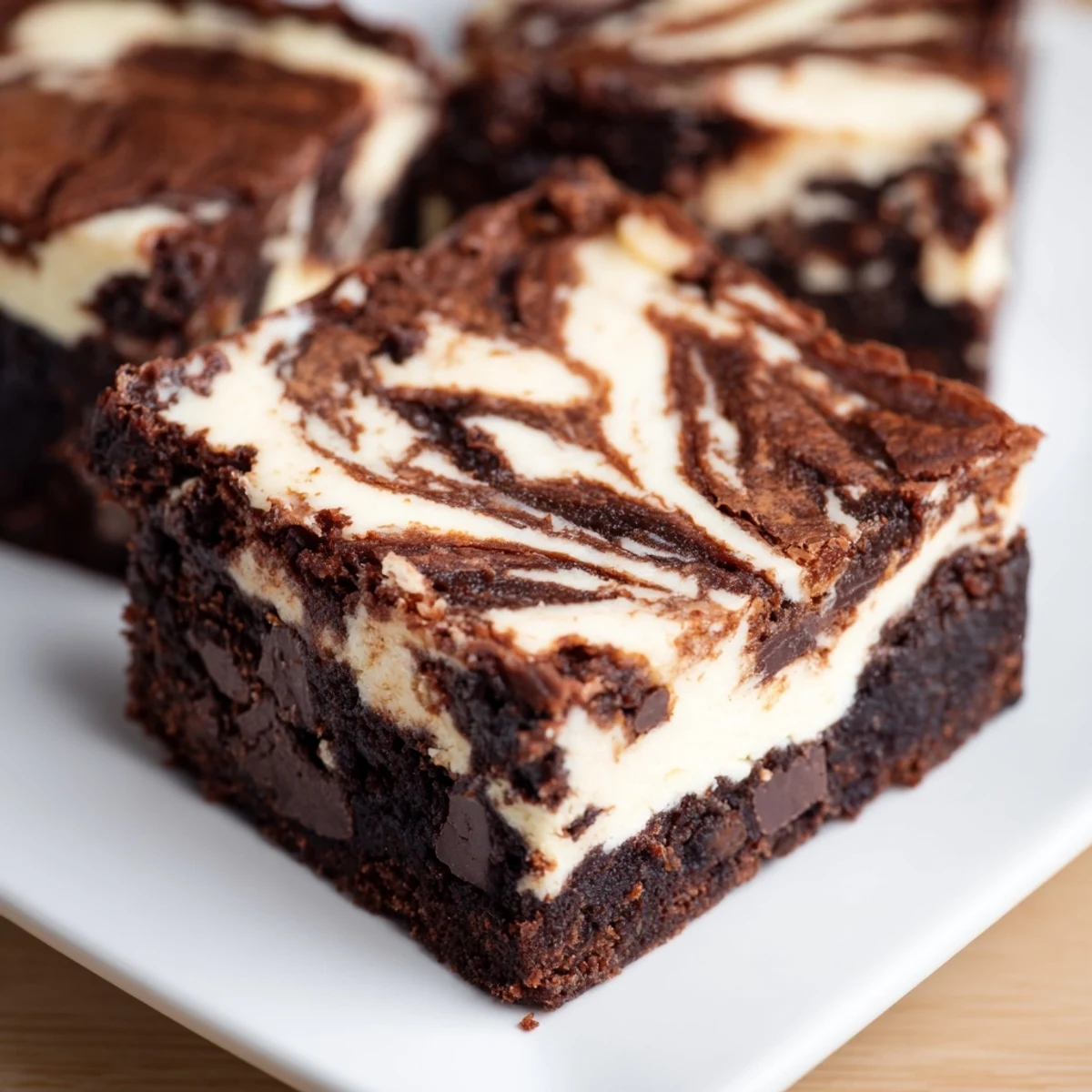 Fudgy homemade cheesecake swirled brownies featuring marble patterns of creamy vanilla batter