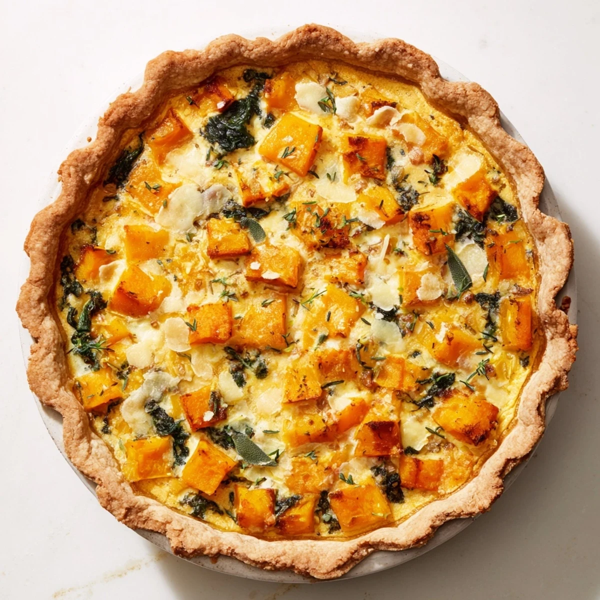 Festive autumn pie featuring roasted pumpkin and butternut squash in flaky crust