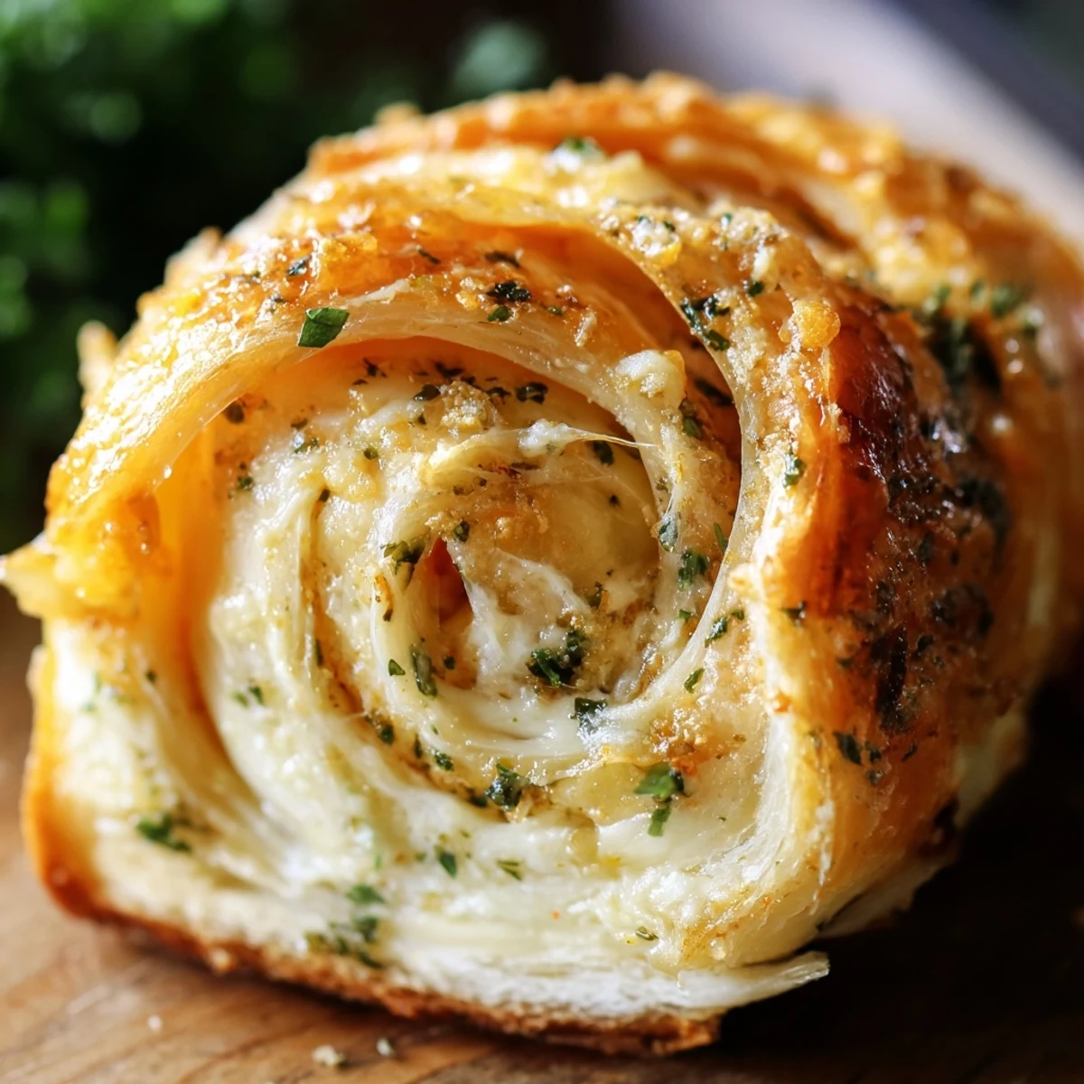 Warm flaky dinner rolls brushed with garlic butter and sprinkled with fresh parsley