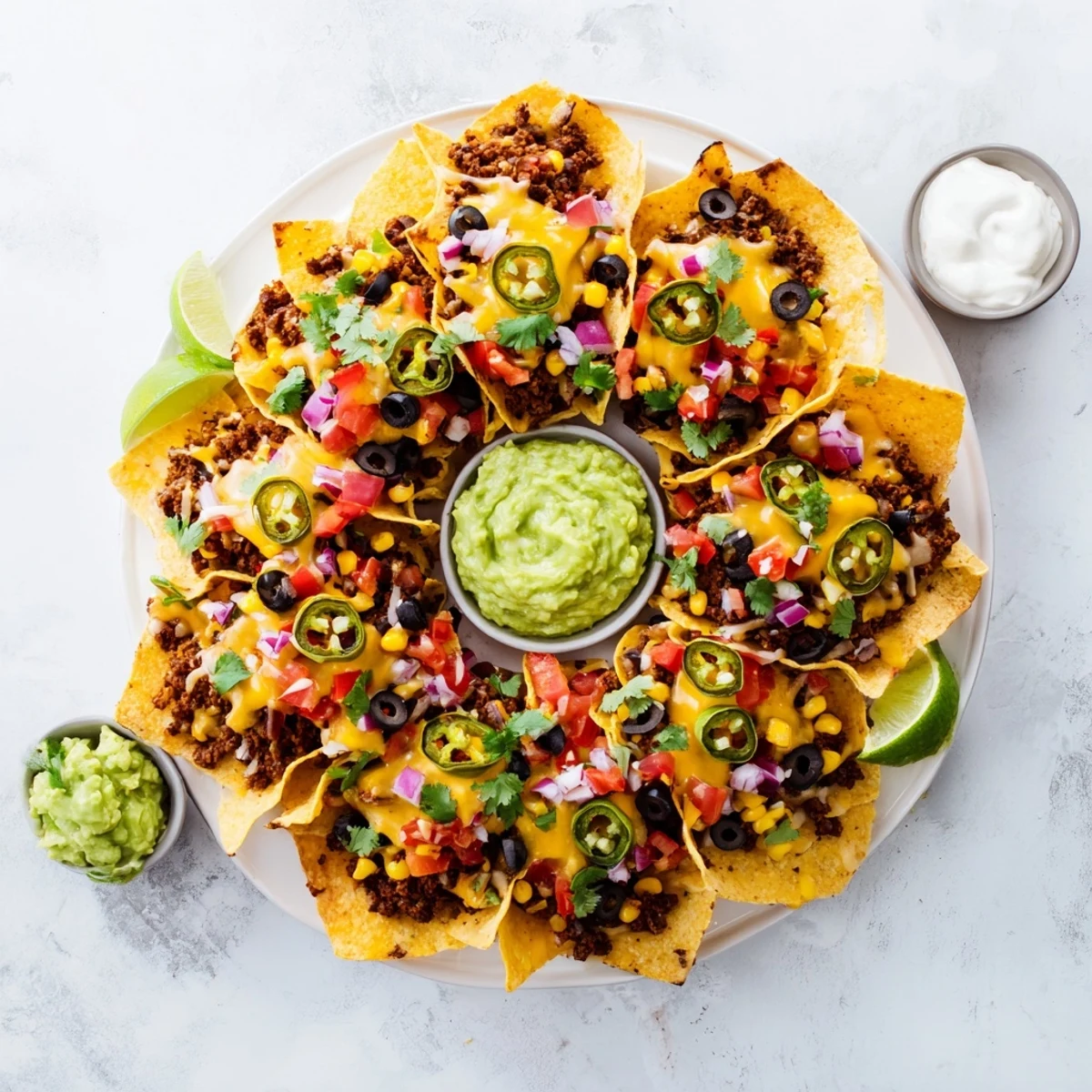 Crispy tortilla chips layered with seasoned beef baked in a round bundt pan