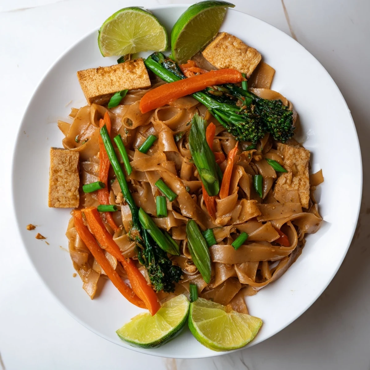Glossy rice noodles tossed with tofu and colorful Chinese broccoli in this flavorful vegan Pad See Ew dish