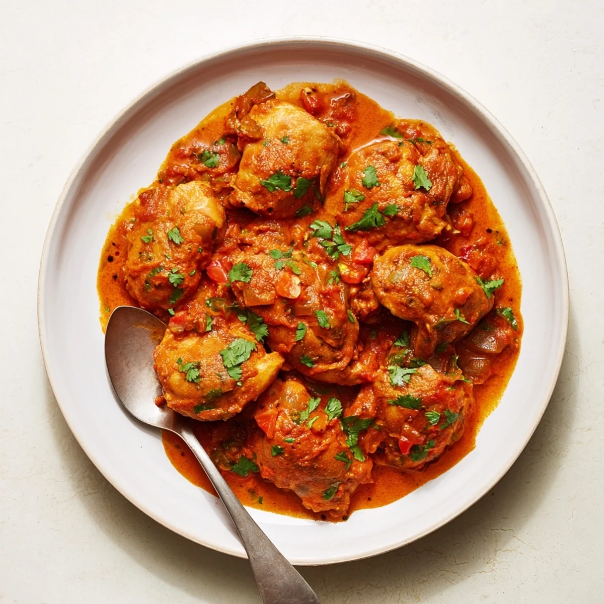 Tender chicken pieces swimming in rich orange tomato sauce finished with butter and heavy cream