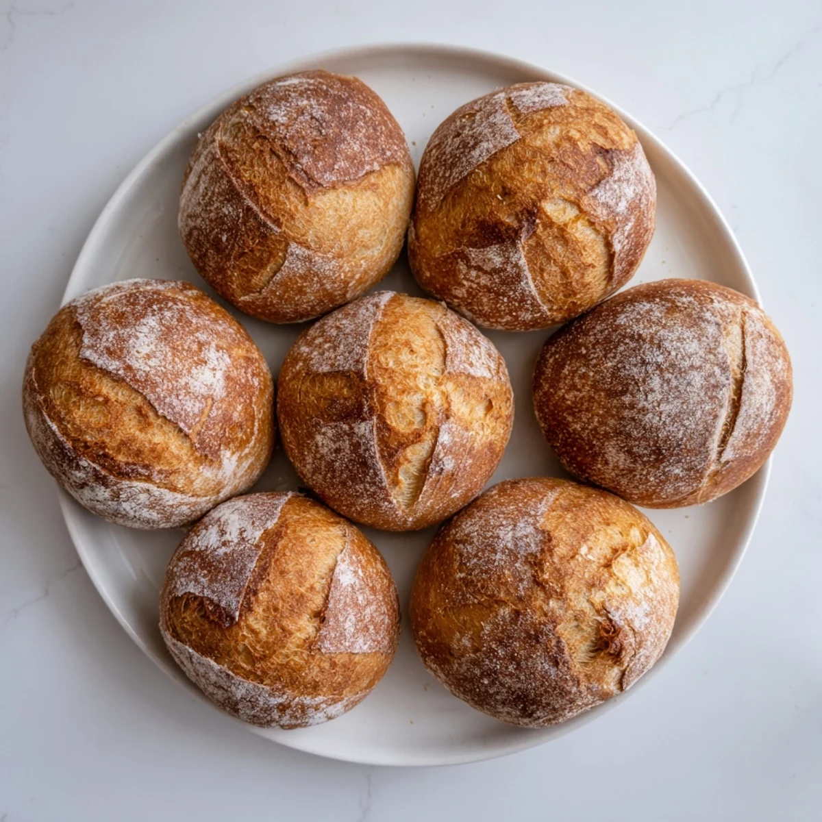 Warm homemade crusty French bread rolls with golden crispy exterior and soft interior