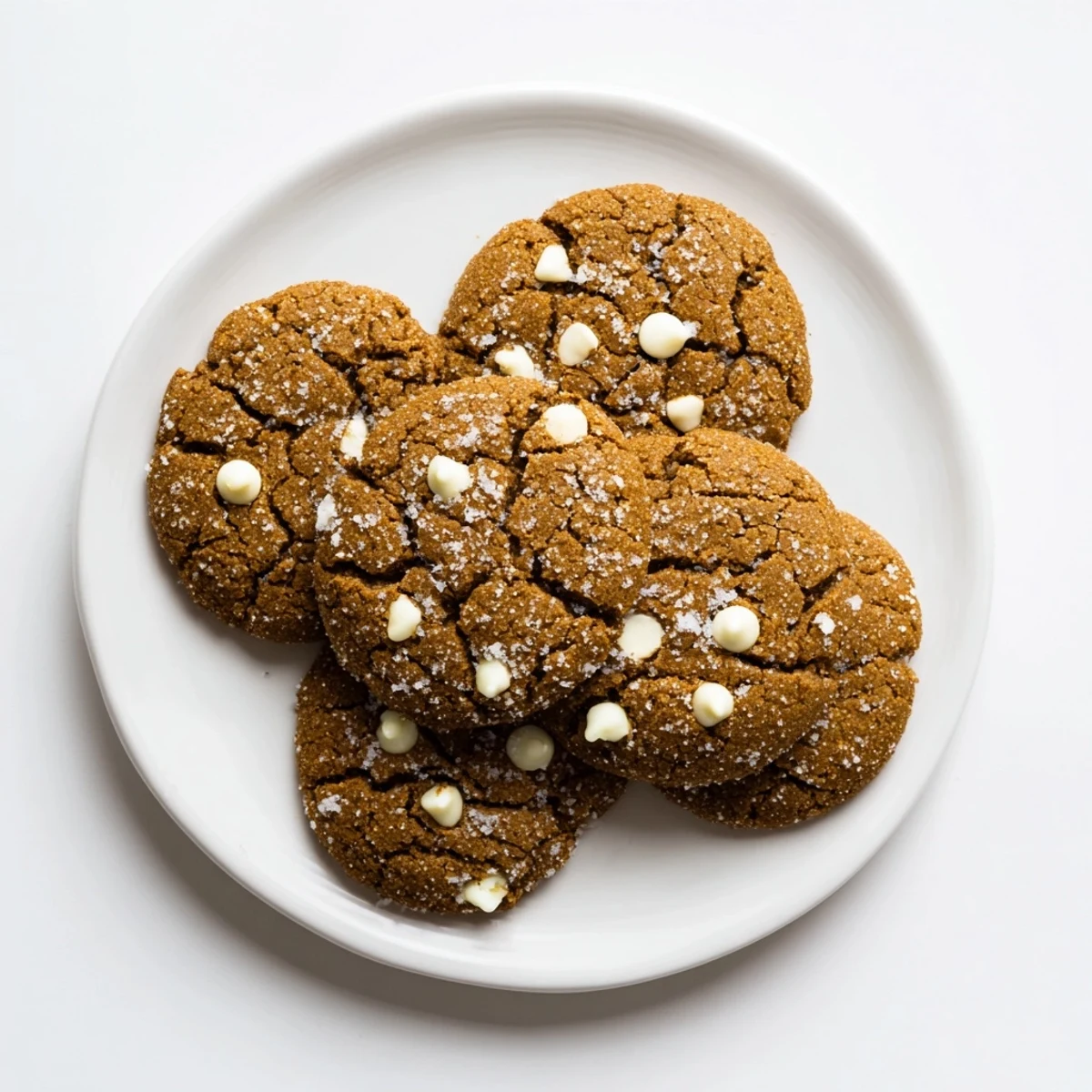 Warm spiced gingerbread white chocolate cookies cooling on wire rack after baking