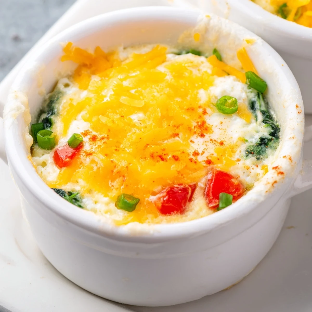 Creamy cottage cheese baked with eggs and garnished with paprika for a wholesome brunch
