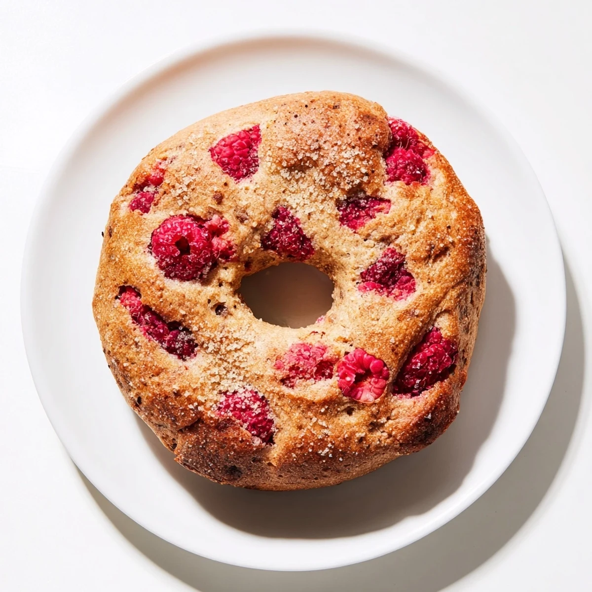 Golden brown raspberry sourdough bagels cooling on wire rack with demerara sugar topping