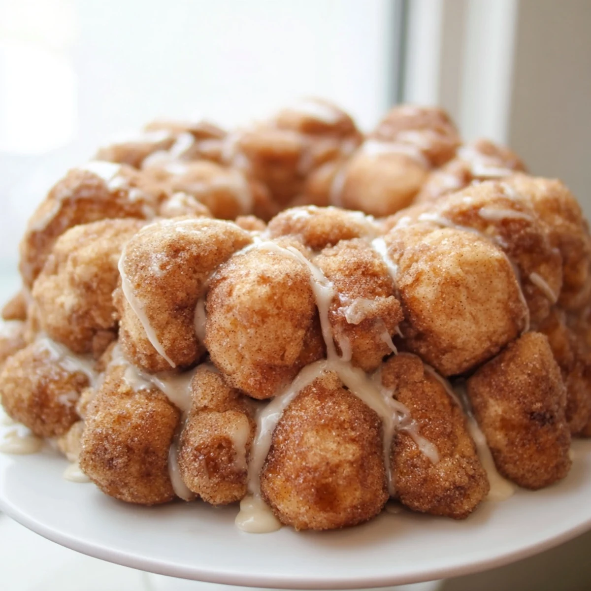 Warm high protein no sugar monkey bread with cinnamon coated pieces ready to serve