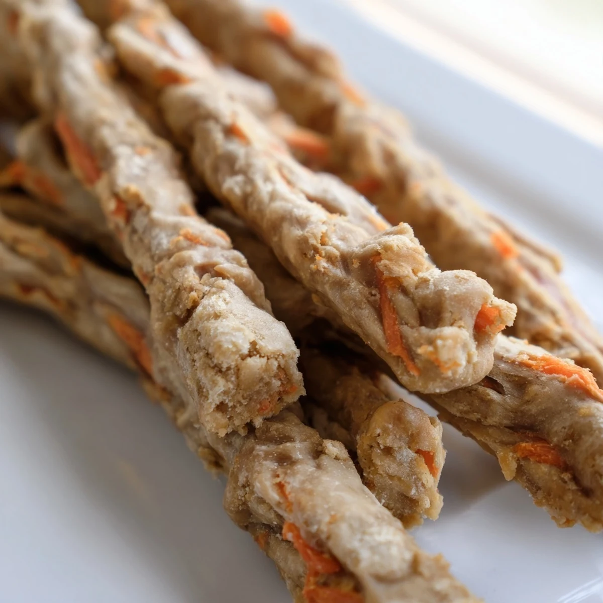 Crunchy homemade dog treats made with grated apple and carrot for happy healthy pups
