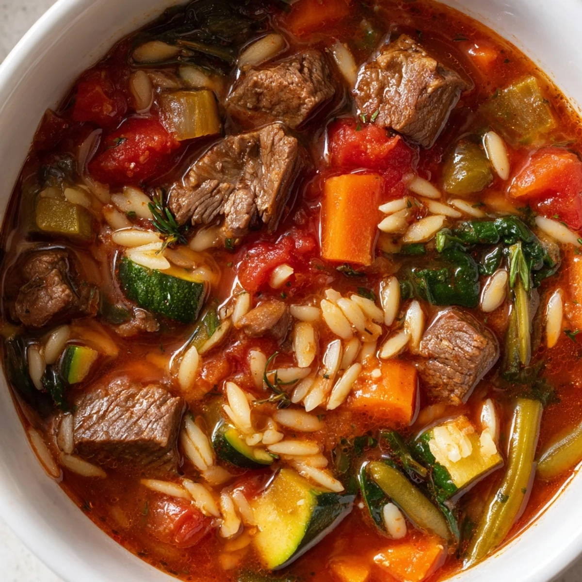 Hearty Beef Orzo With Veggies