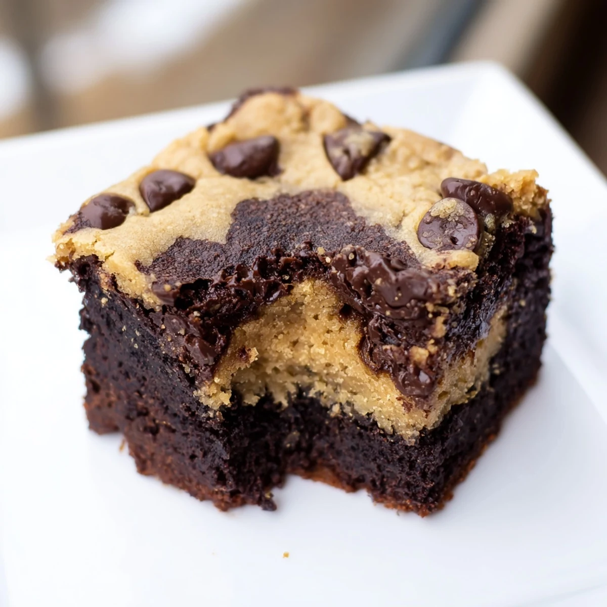 Golden double layer vegan brookies with rich fudgy brownie and chewy cookie layers studded with chocolate chips