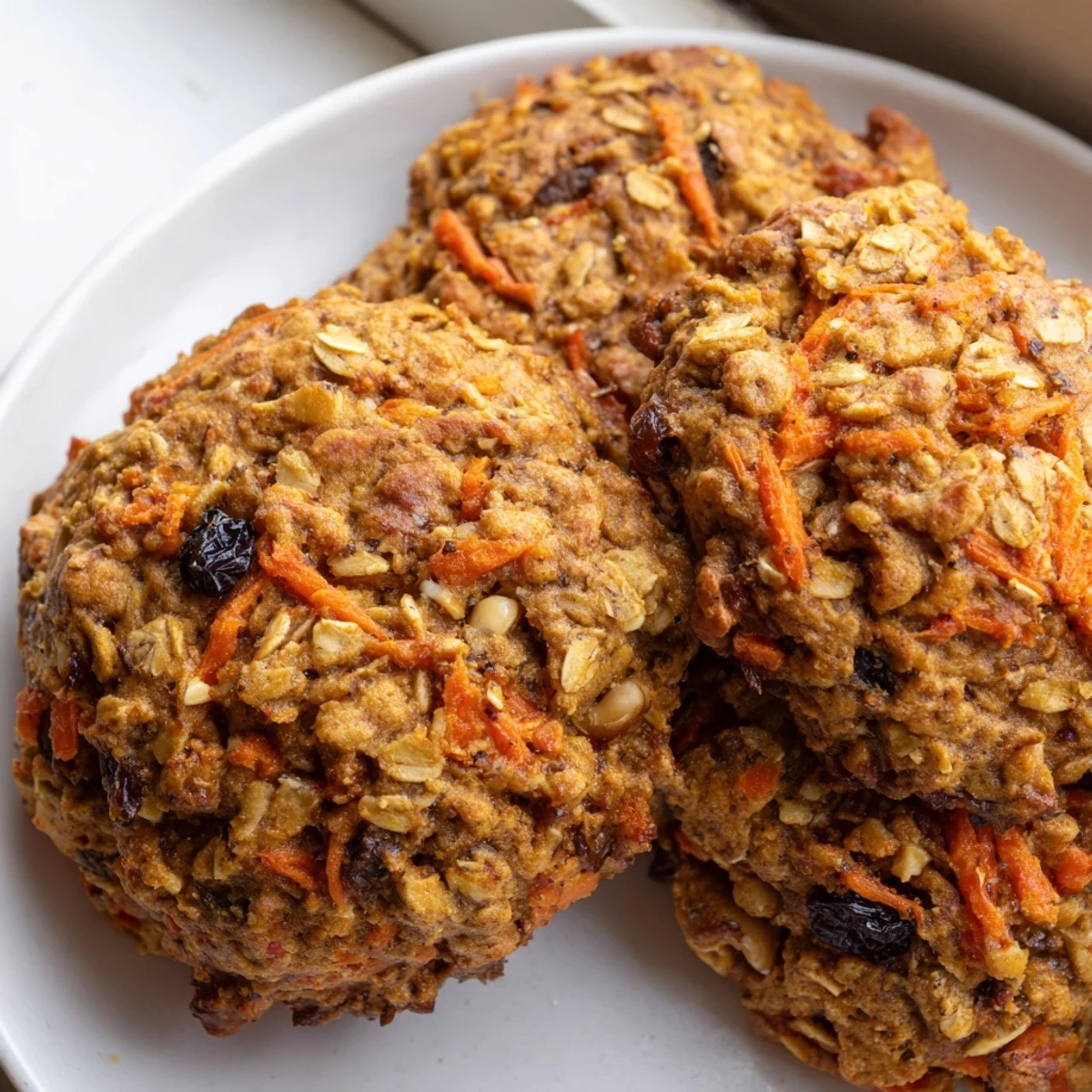 Golden chewy carrot cake cookies fresh from the oven on parchment paper