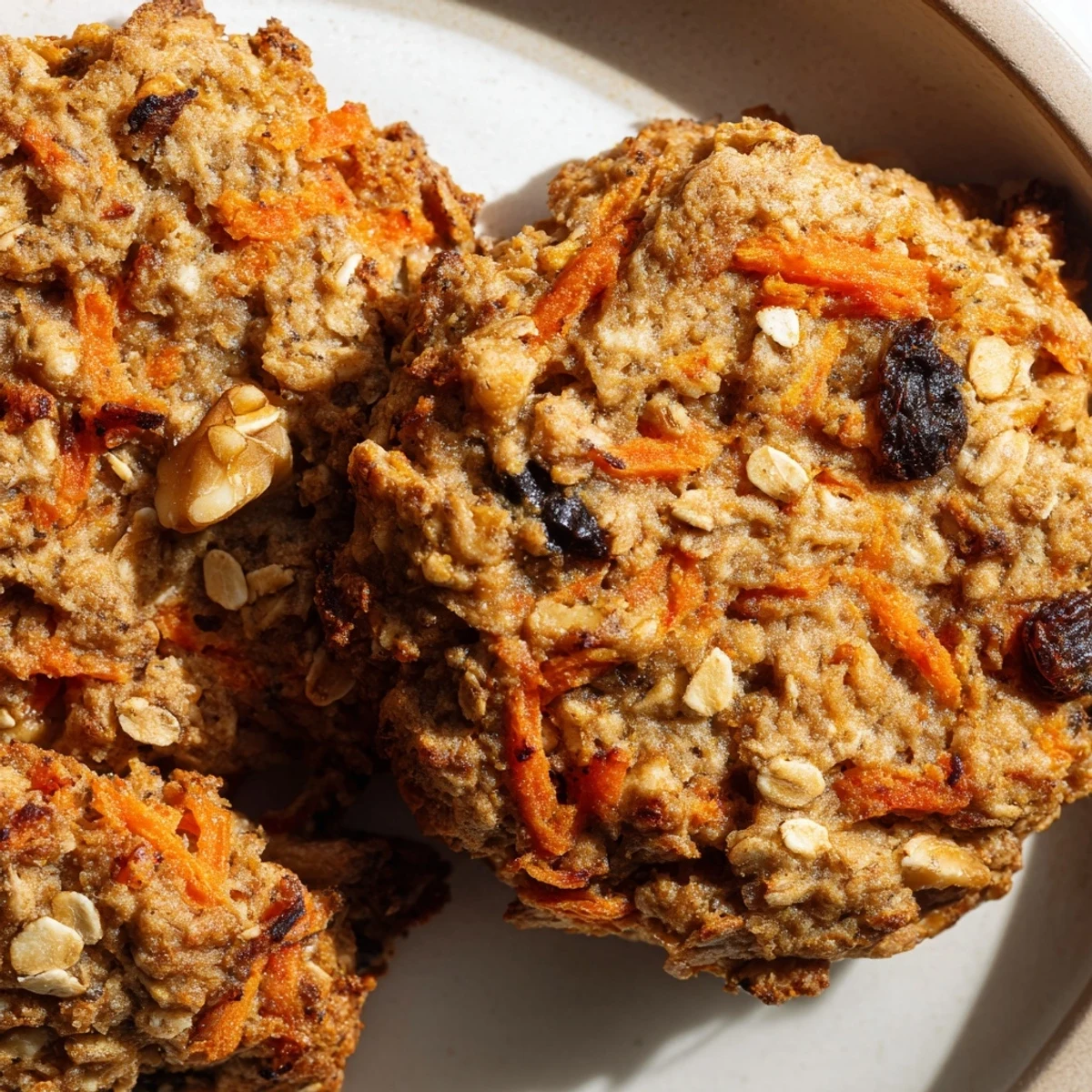 Chewy carrot cake cookies topped with creamy white cream cheese frosting