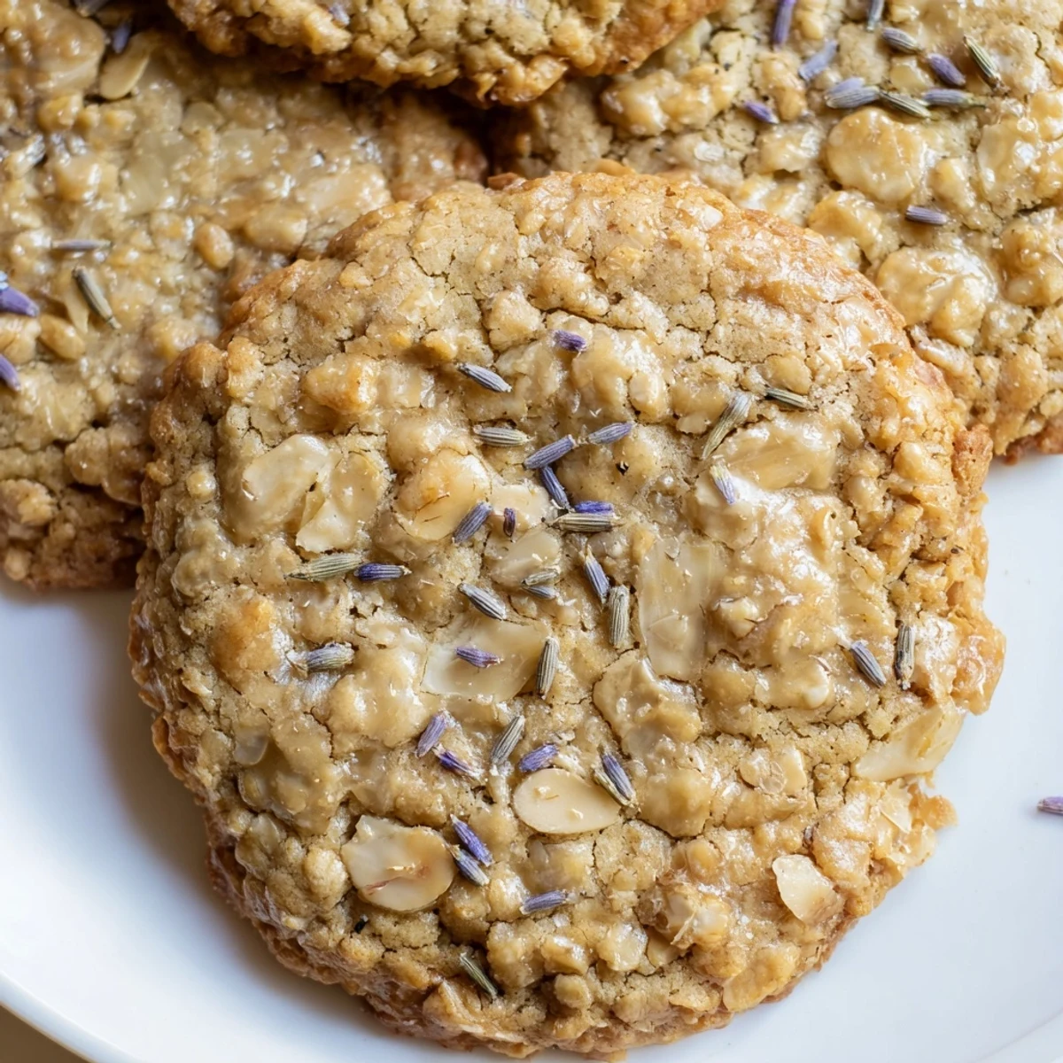 Aromatic lavender honey crunch cookies stacked on a wire rack cooling to perfection