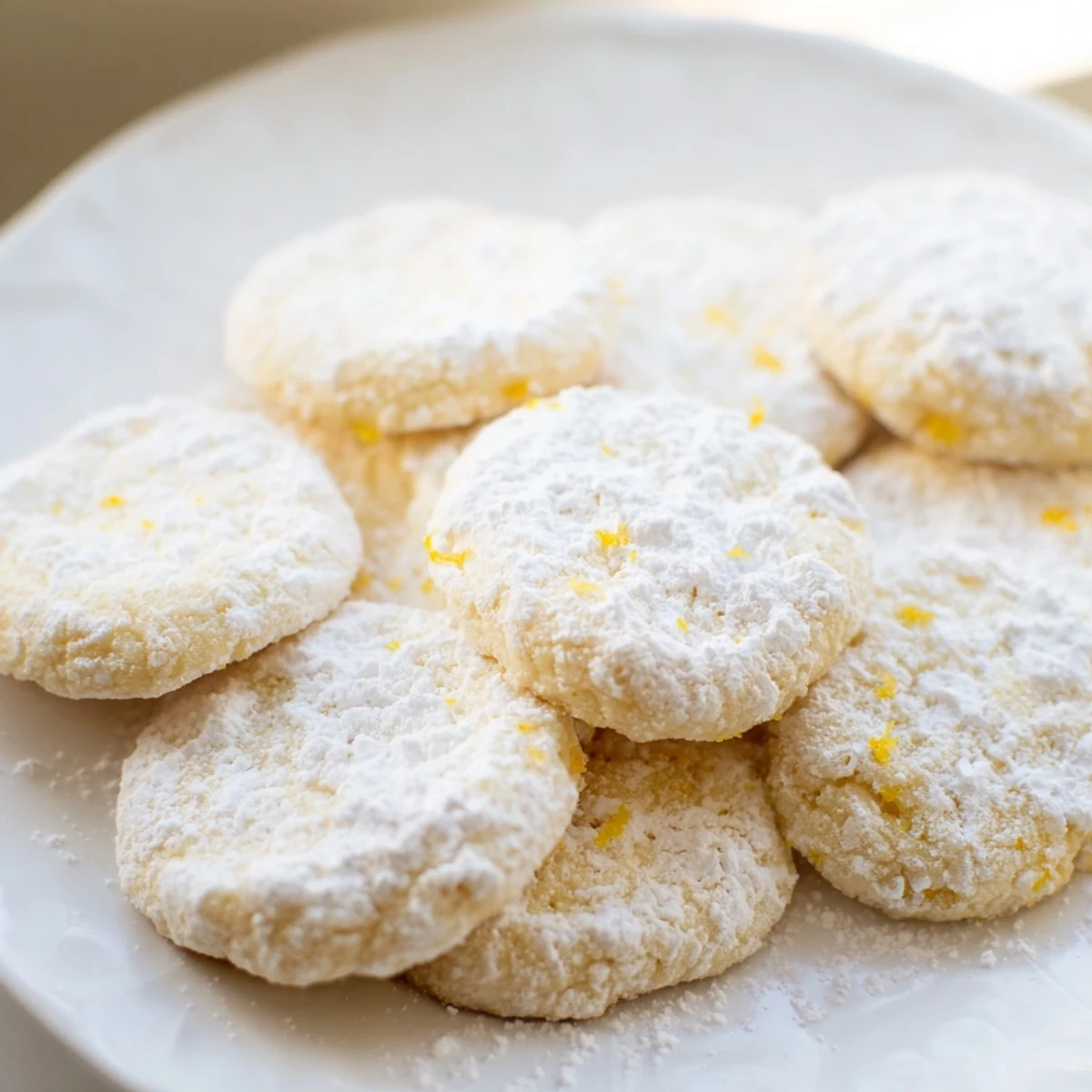 Soft lemon meltaways coated in snowy powdered sugar ready for serving