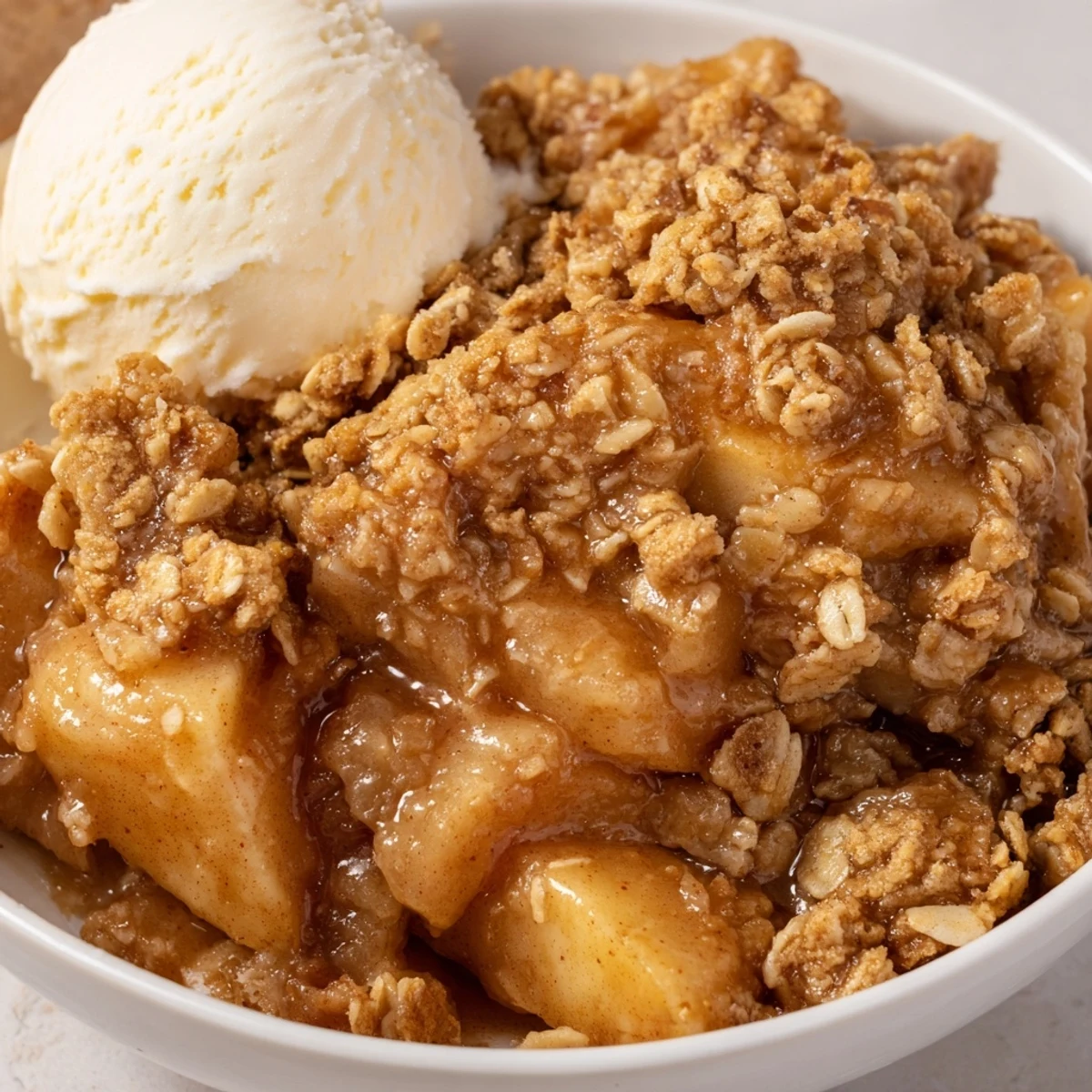 Tender cinnamon apples beneath a buttery crumb layer in this crockpot apple crisp