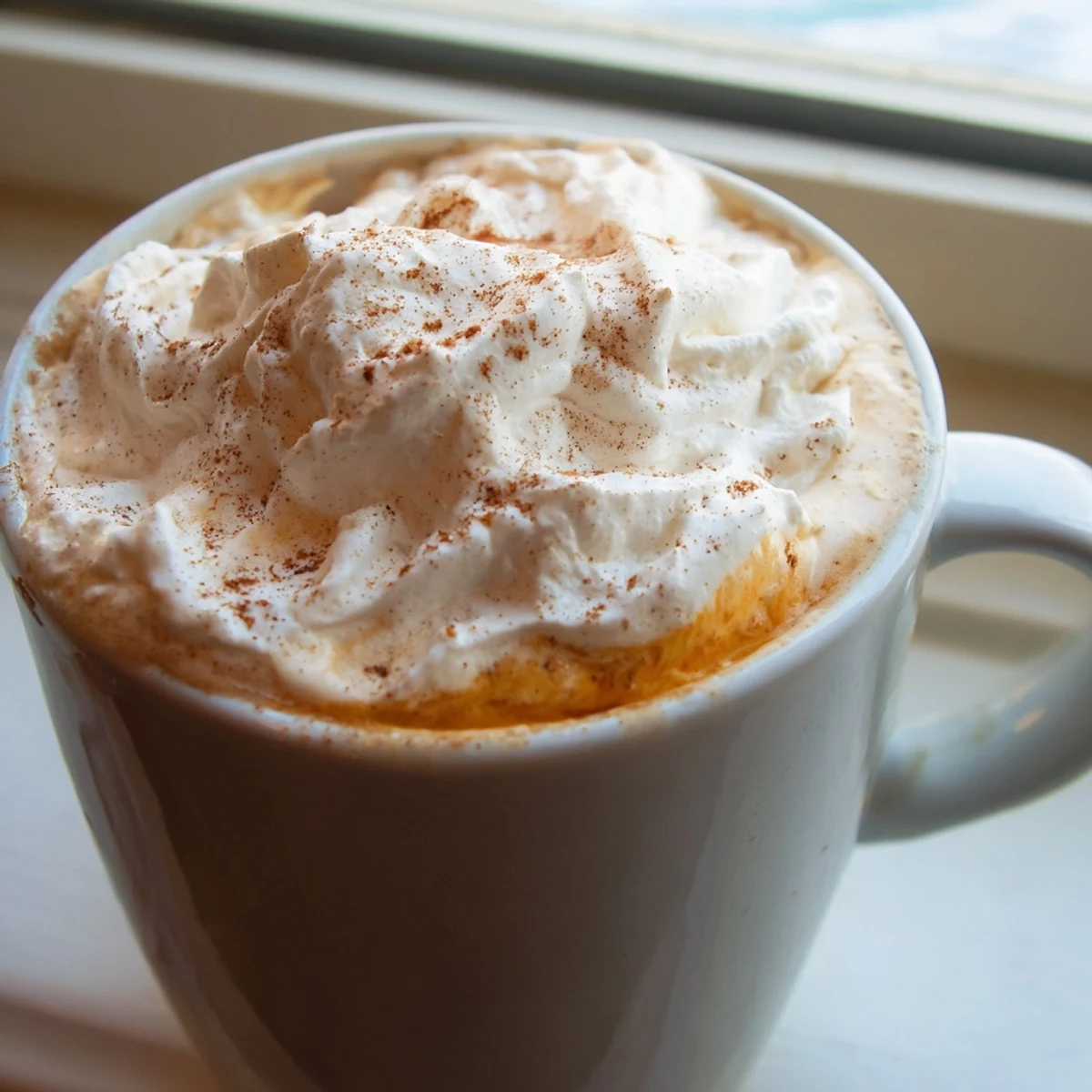 Steaming Homemade Pumpkin Spice Latte with creamy foam, real pumpkin, and warm autumn spices in a ceramic cup