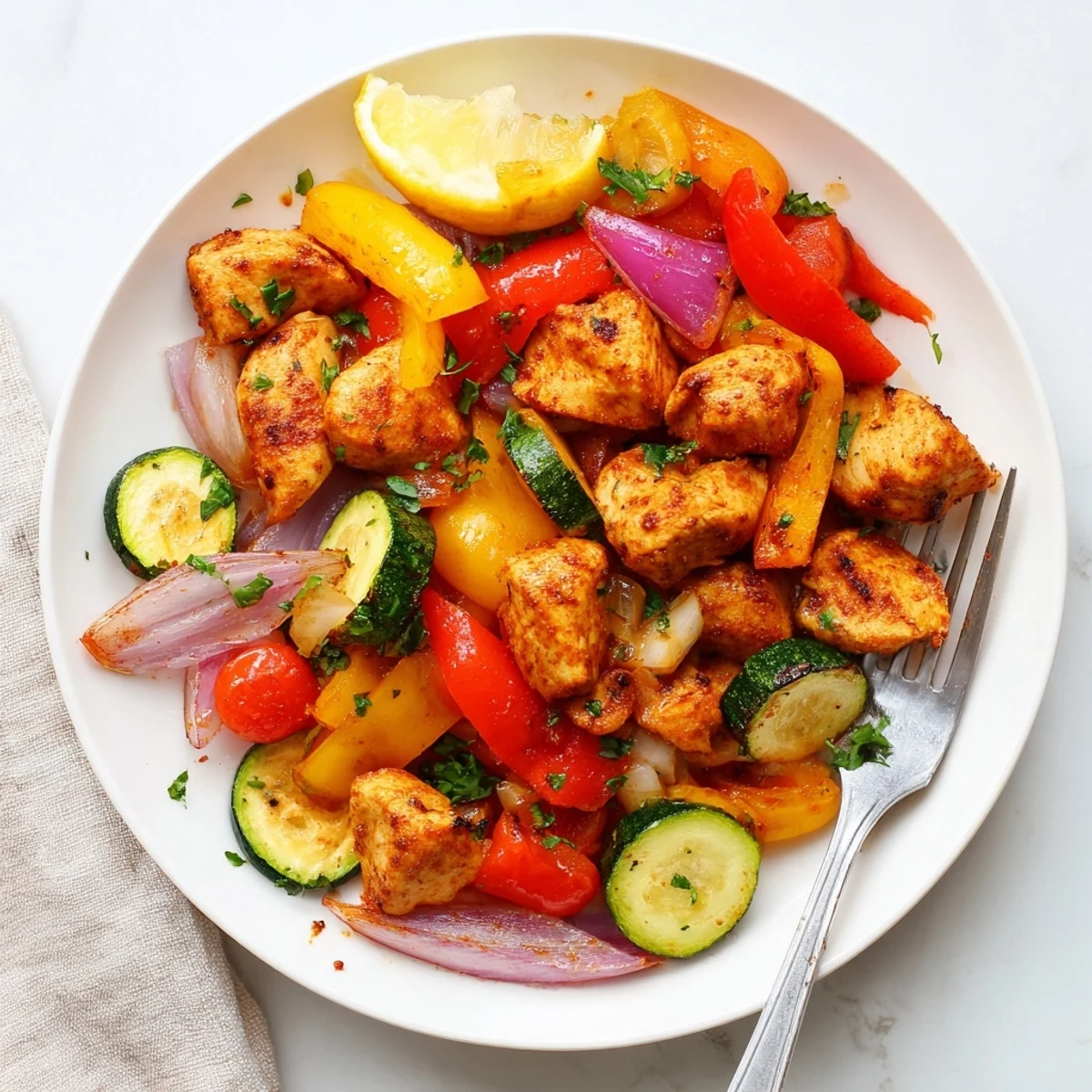 Tender chicken with zucchini and tomatoes in this quick flavorful one pan dish